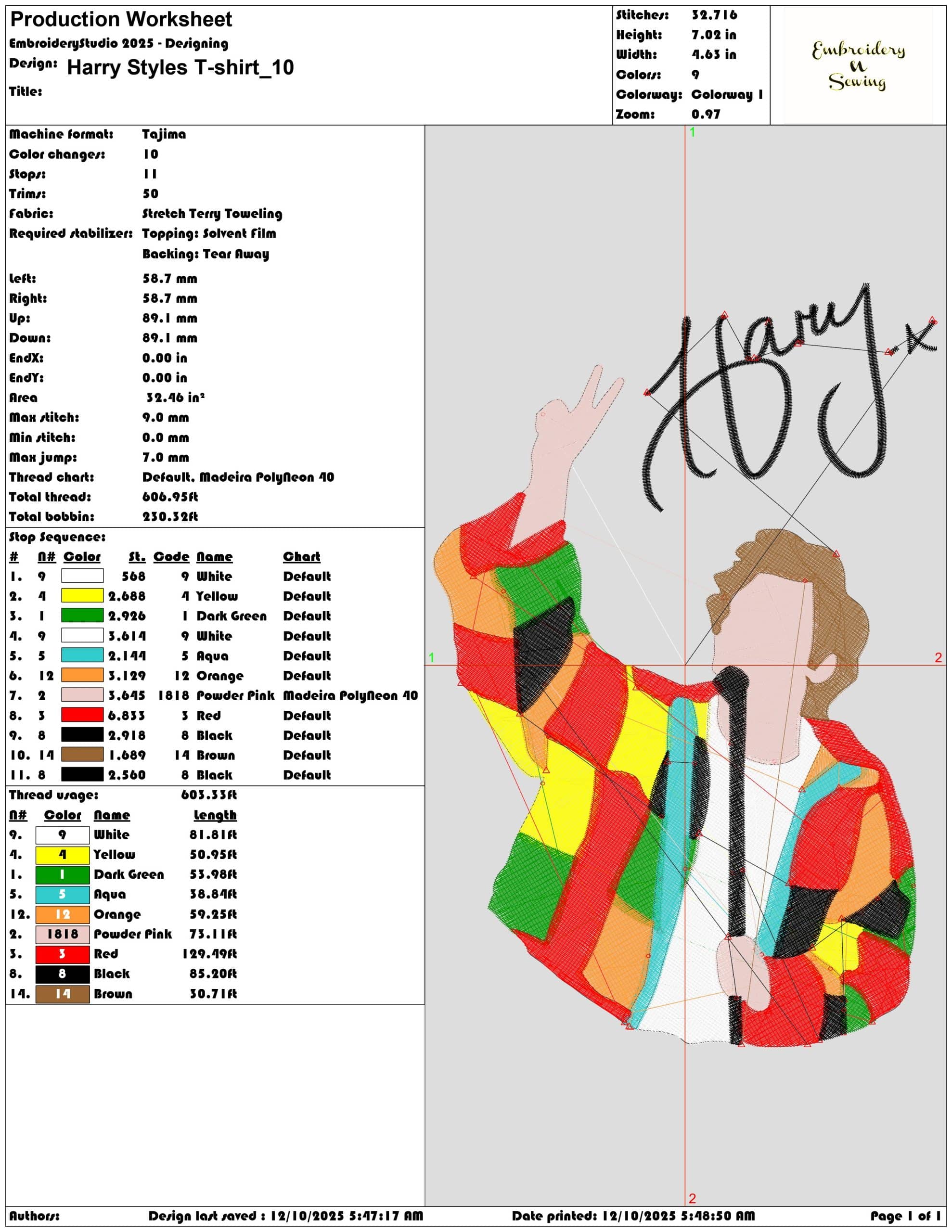Harry Styles T shirt- Elegant embroidery design file - instant download — view 3