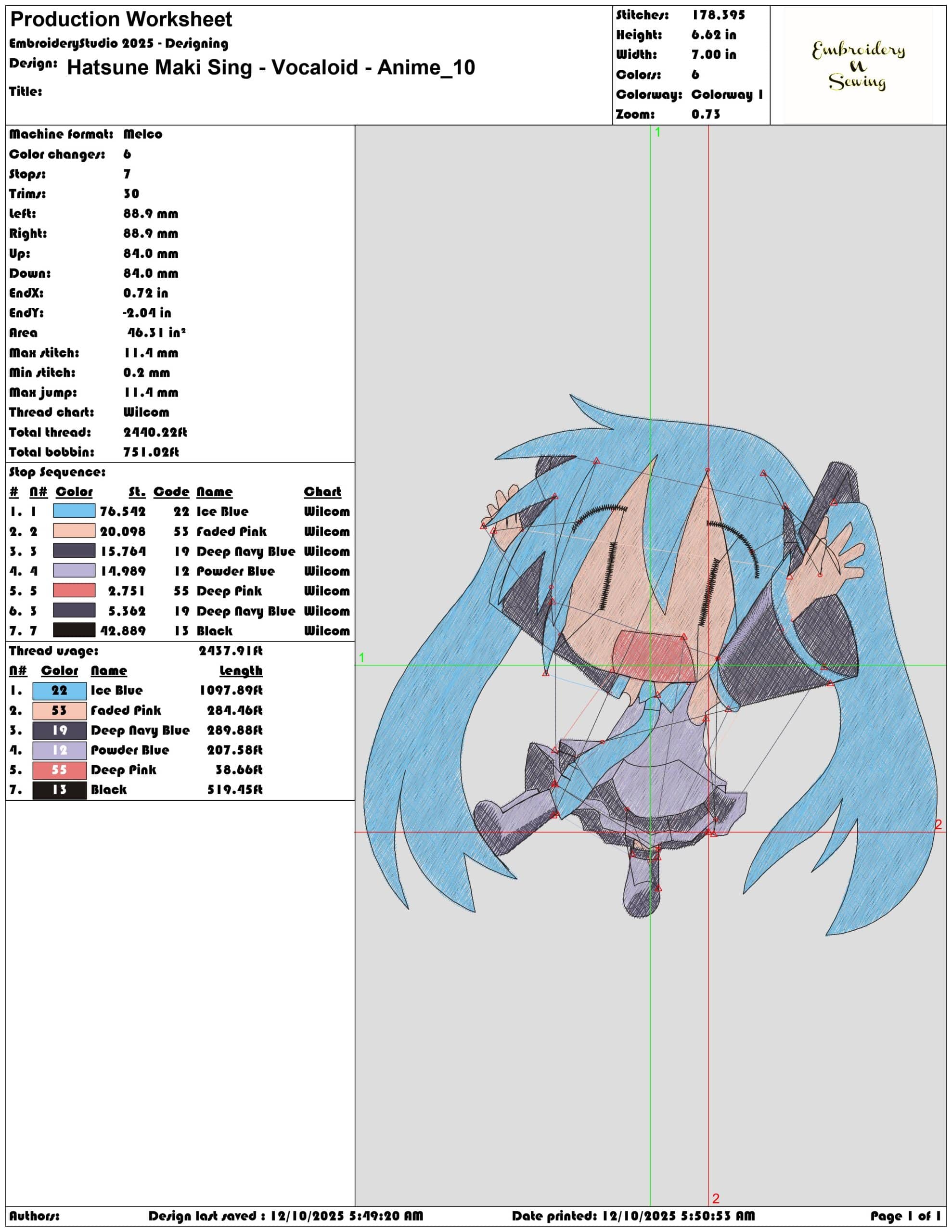 Hatsune Maki Sing Vocaloid Anime- Elegant embroidery design file - instant download — view 3