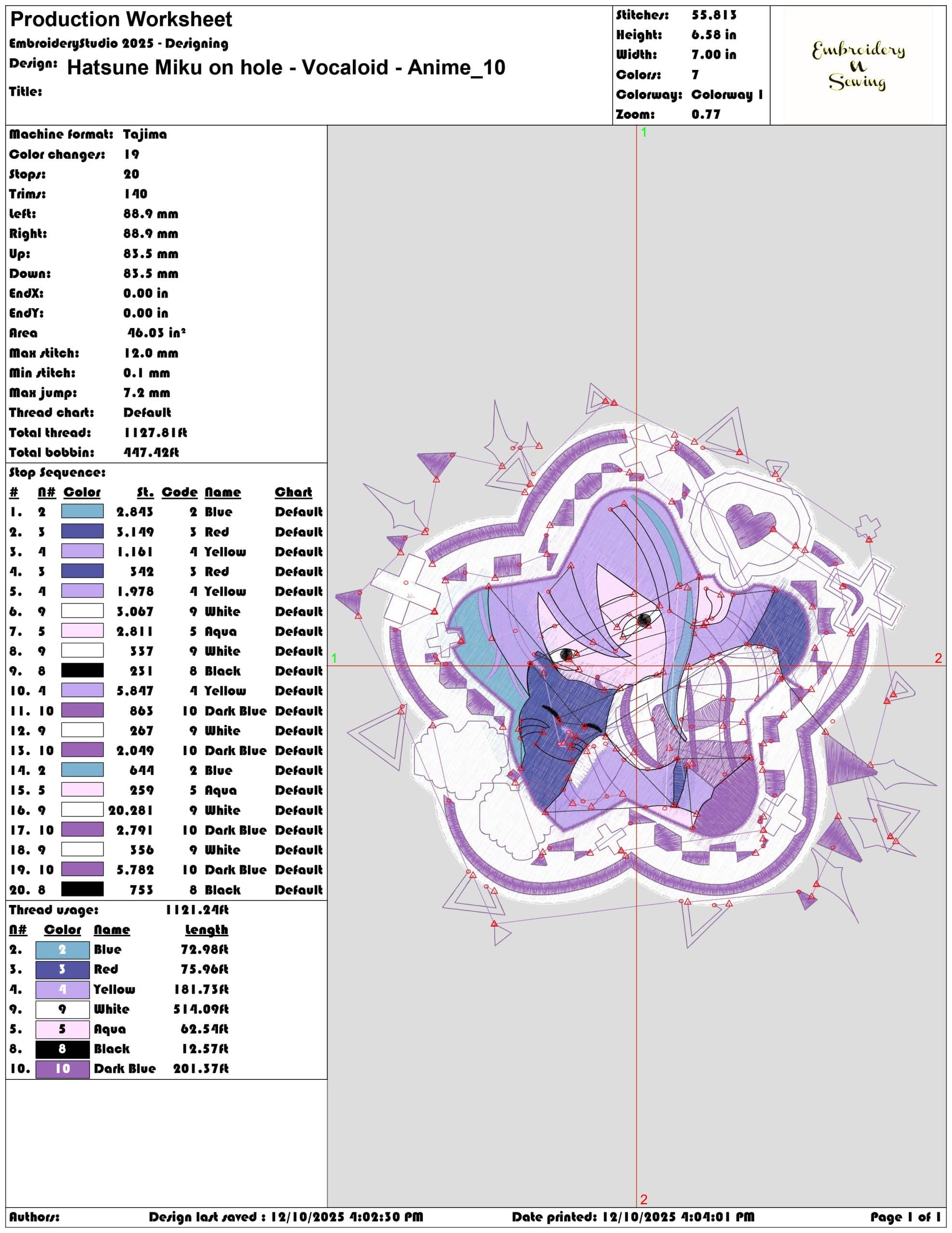 Hatsune Miku on hole Vocaloid Anime- Elegant embroidery design file - instant download — view 3