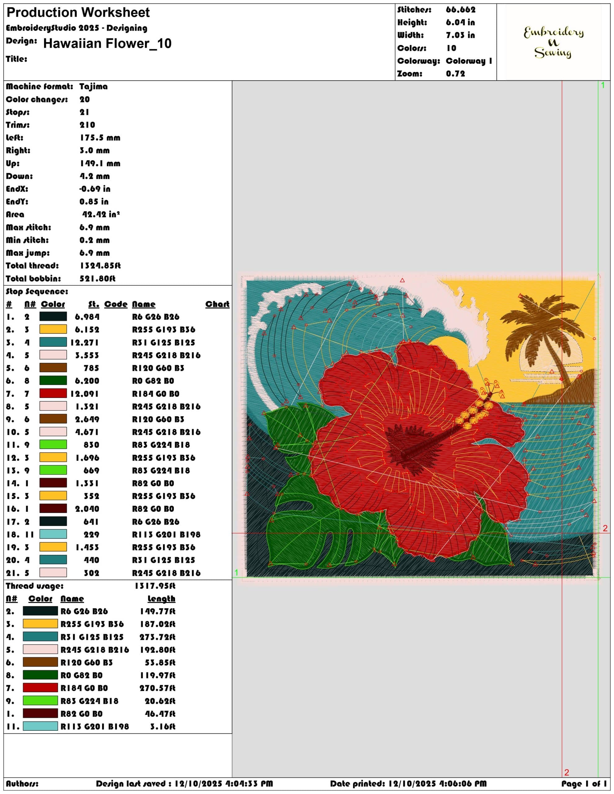 Hawaiian Flower- Elegant embroidery design file - instant download — view 3