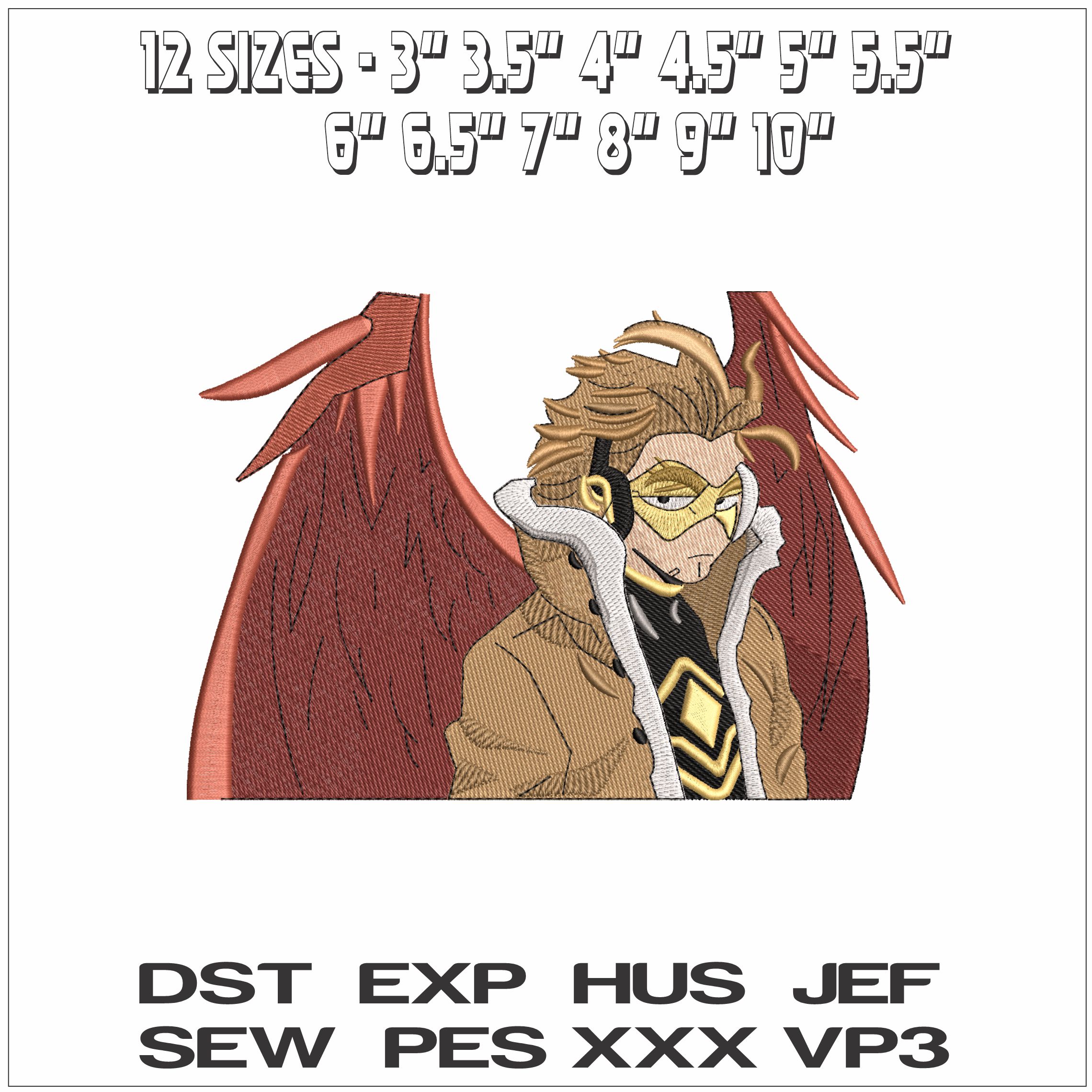 Hawks Keigo Takami no Outline My Hero Academia Anime- Elegant embroidery design file - instant download — view 2