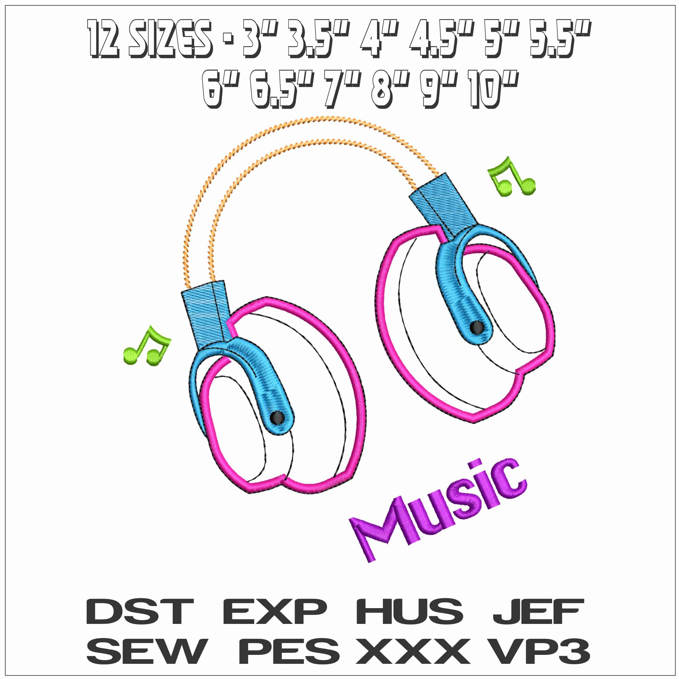 Headphones Applique- Elegant embroidery design file - instant download — view 2
