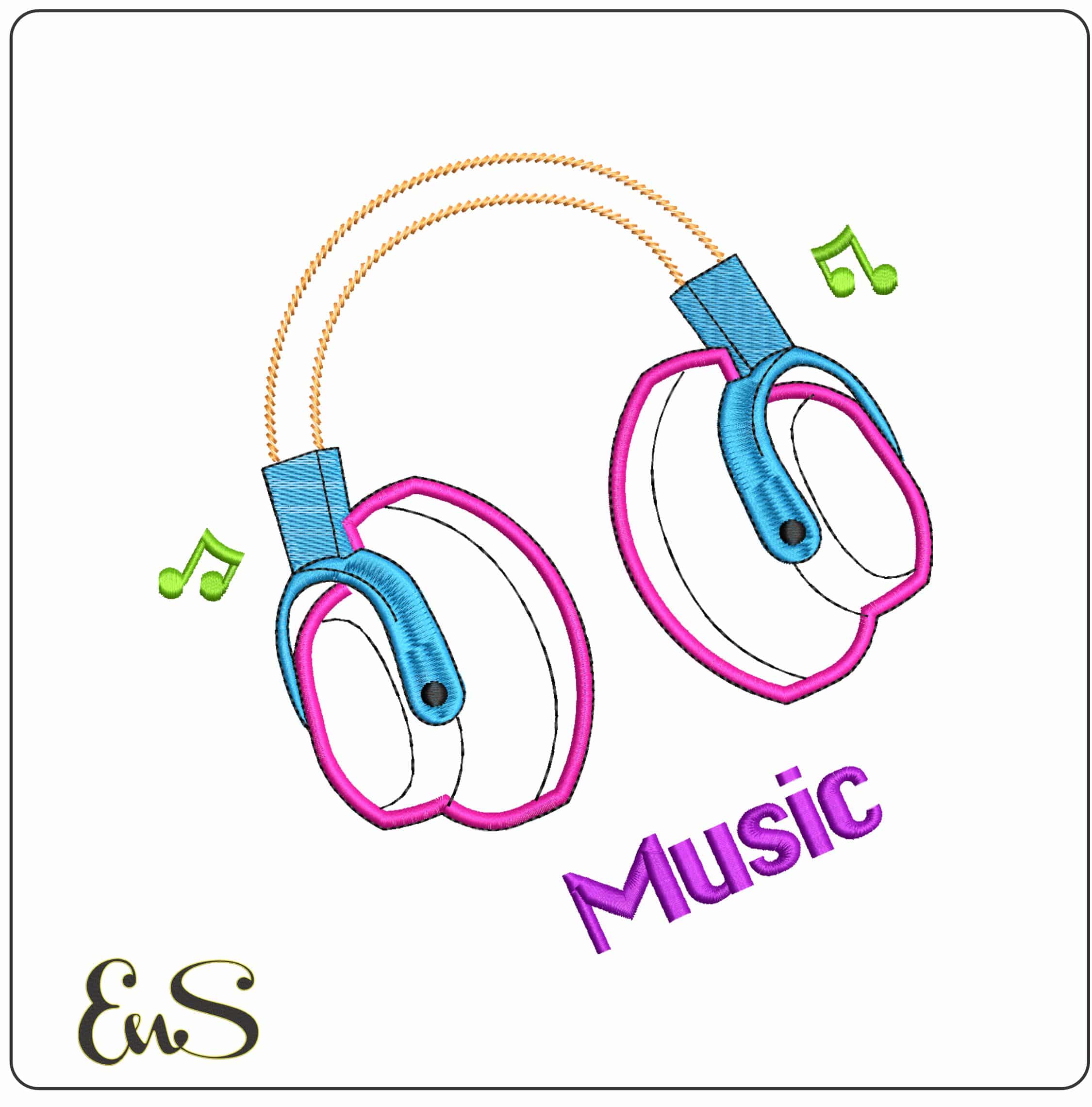 Headphones Applique- Elegant embroidery design file - instant download