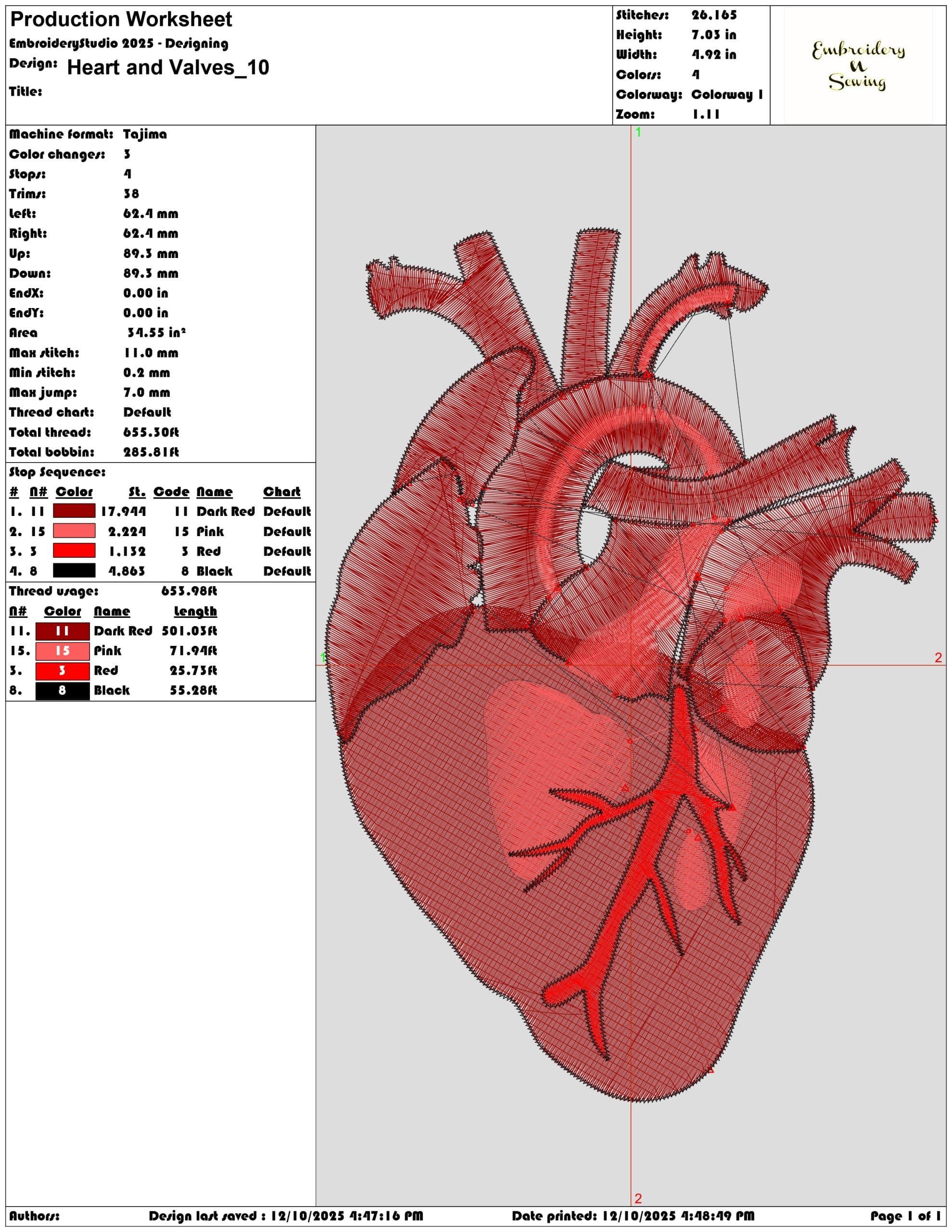 Heart and Valves- Elegant embroidery design file - instant download — view 3
