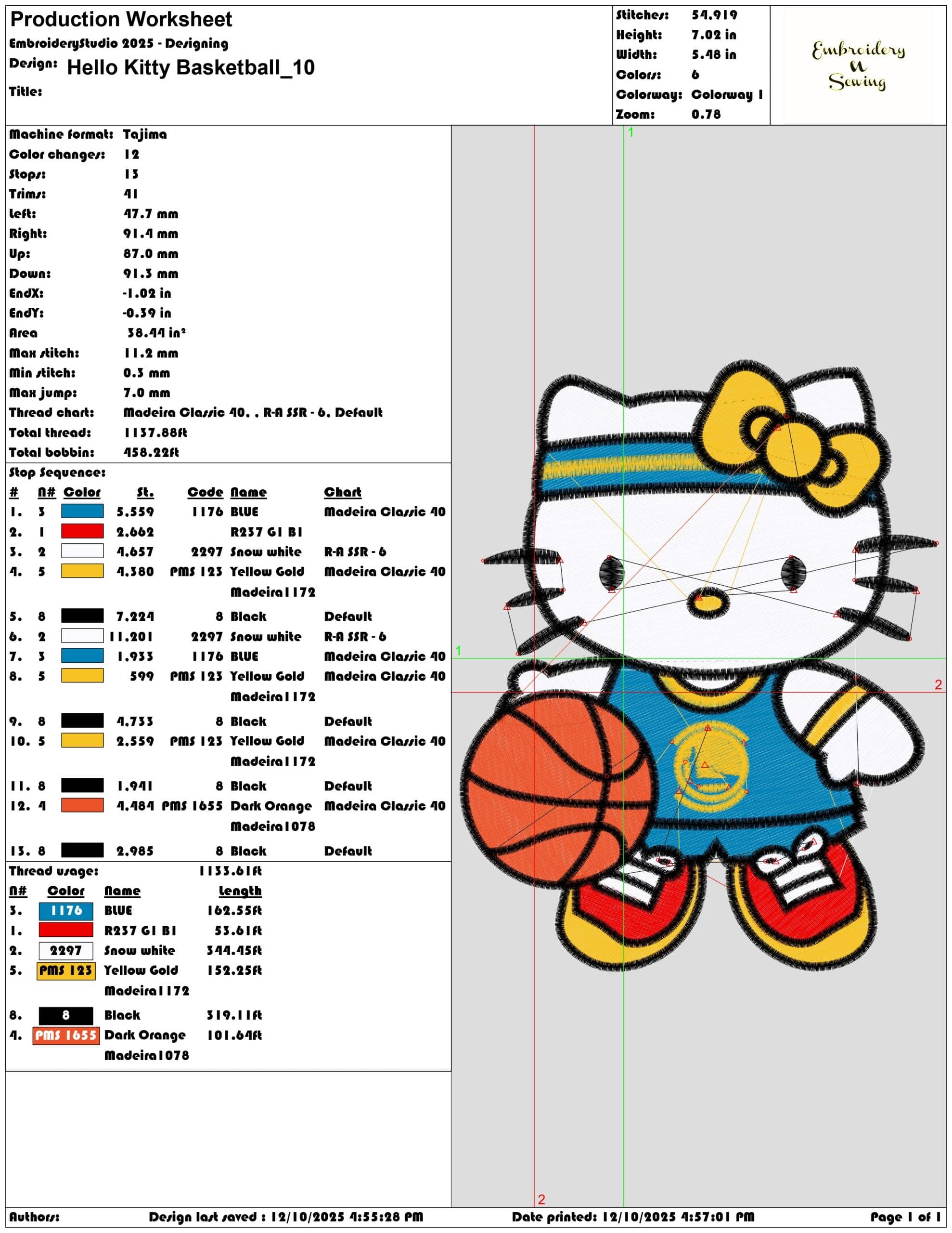 Hello Kitty Basketball- Elegant embroidery design file - instant download — view 3