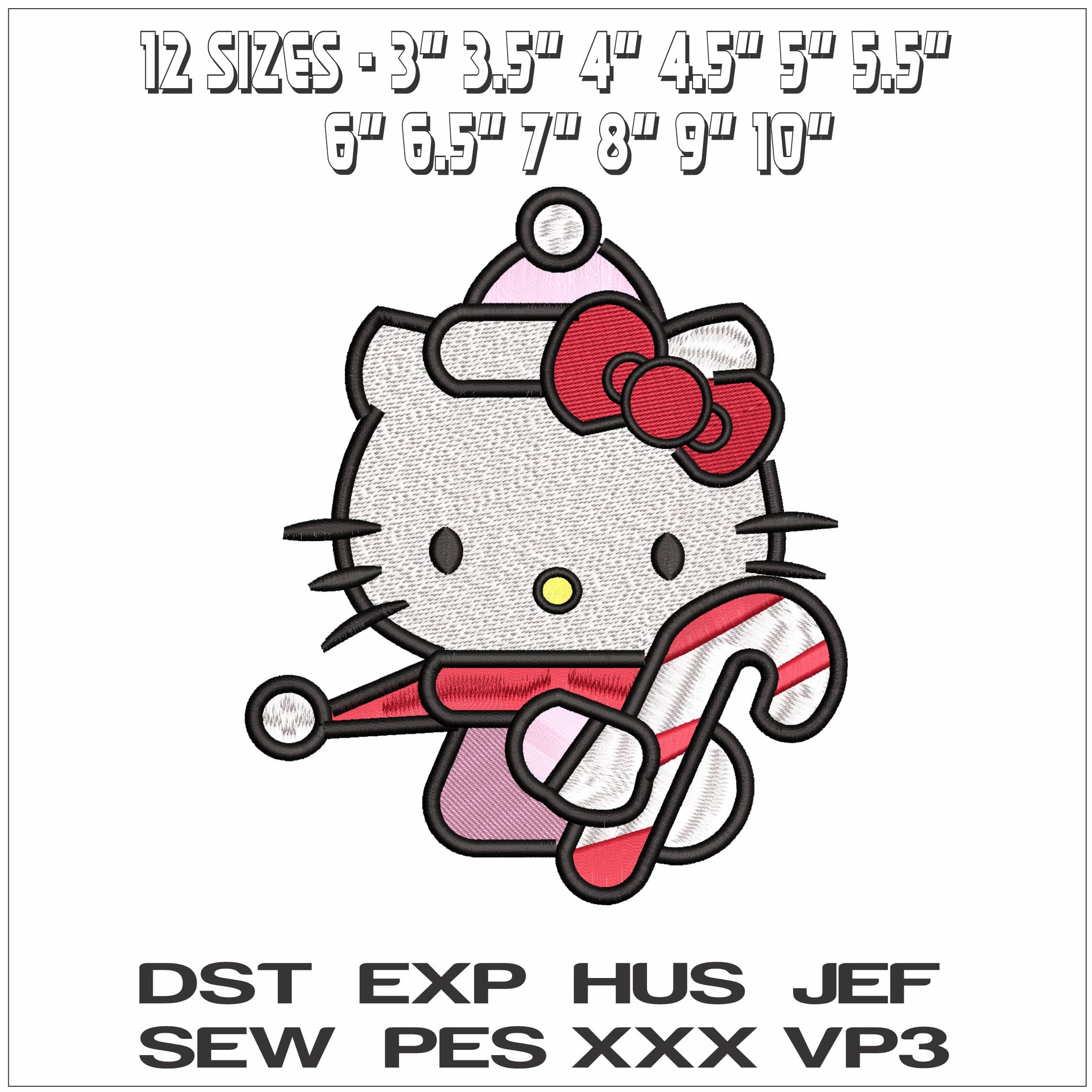 Hello Kitty Candy Cane- Elegant embroidery design file - instant download — view 2