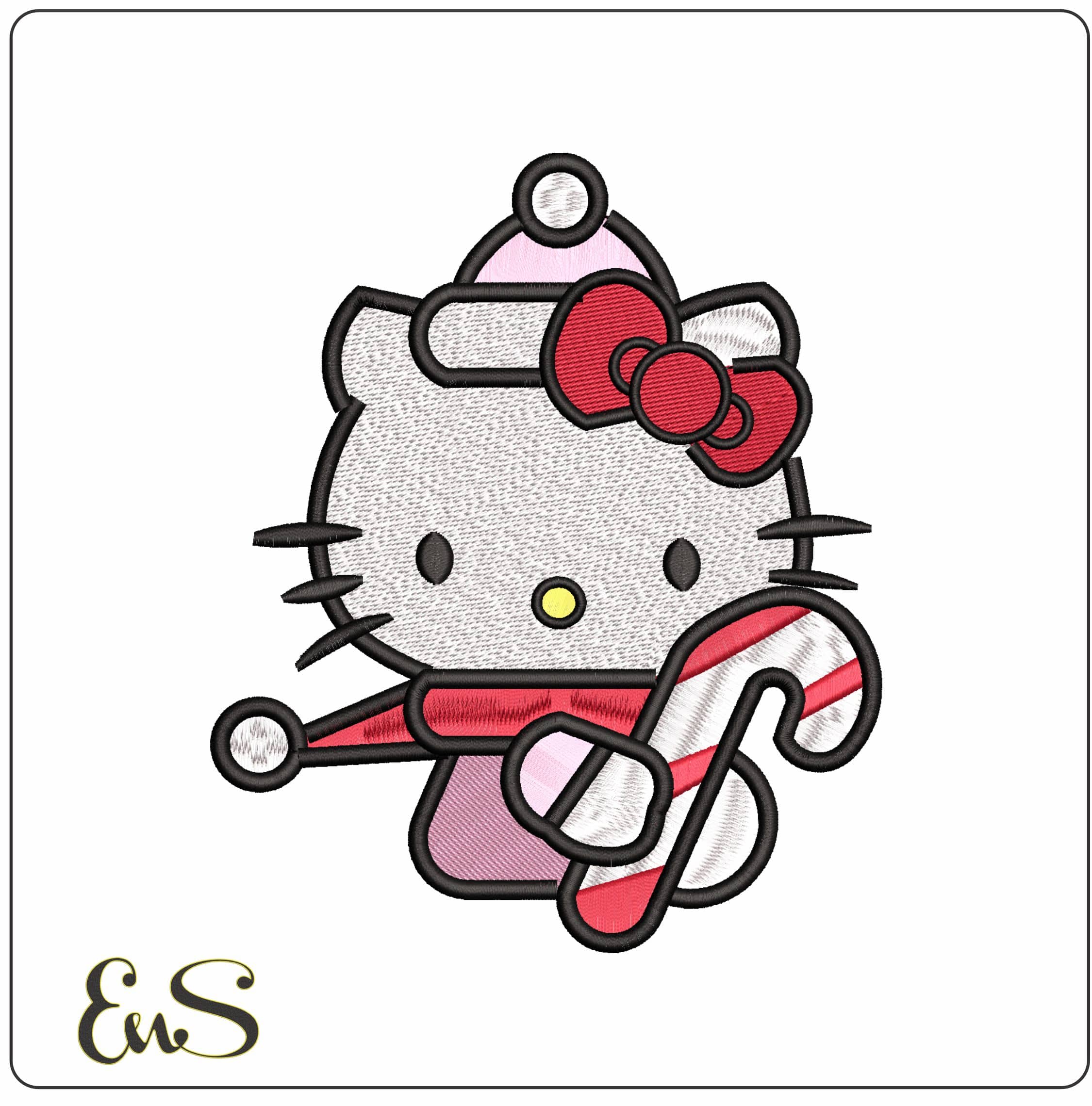 Hello Kitty Candy Cane- Elegant embroidery design file - instant download