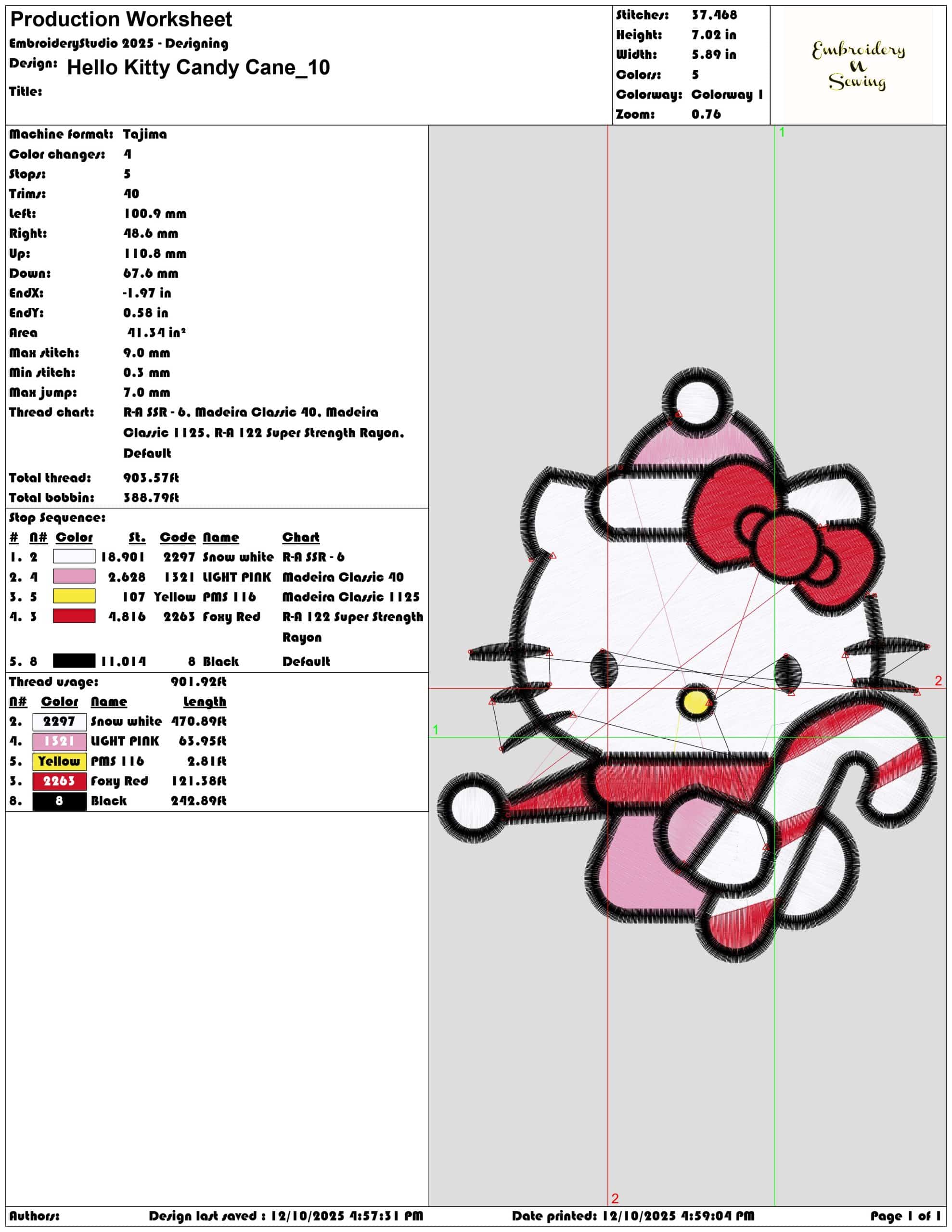 Hello Kitty Candy Cane- Elegant embroidery design file - instant download — view 3