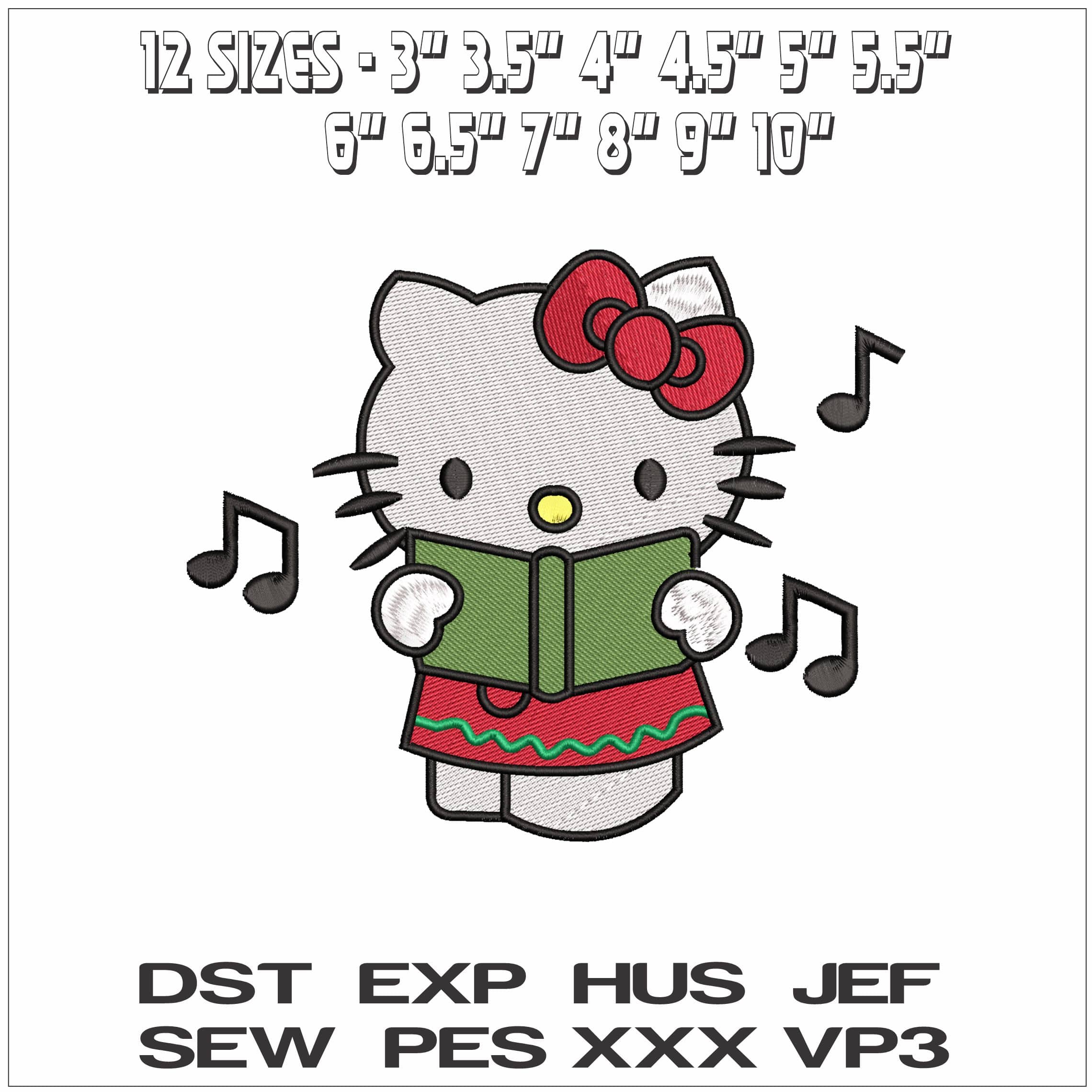 Hello Kitty Carol Singing- Elegant embroidery design file - instant download — view 2