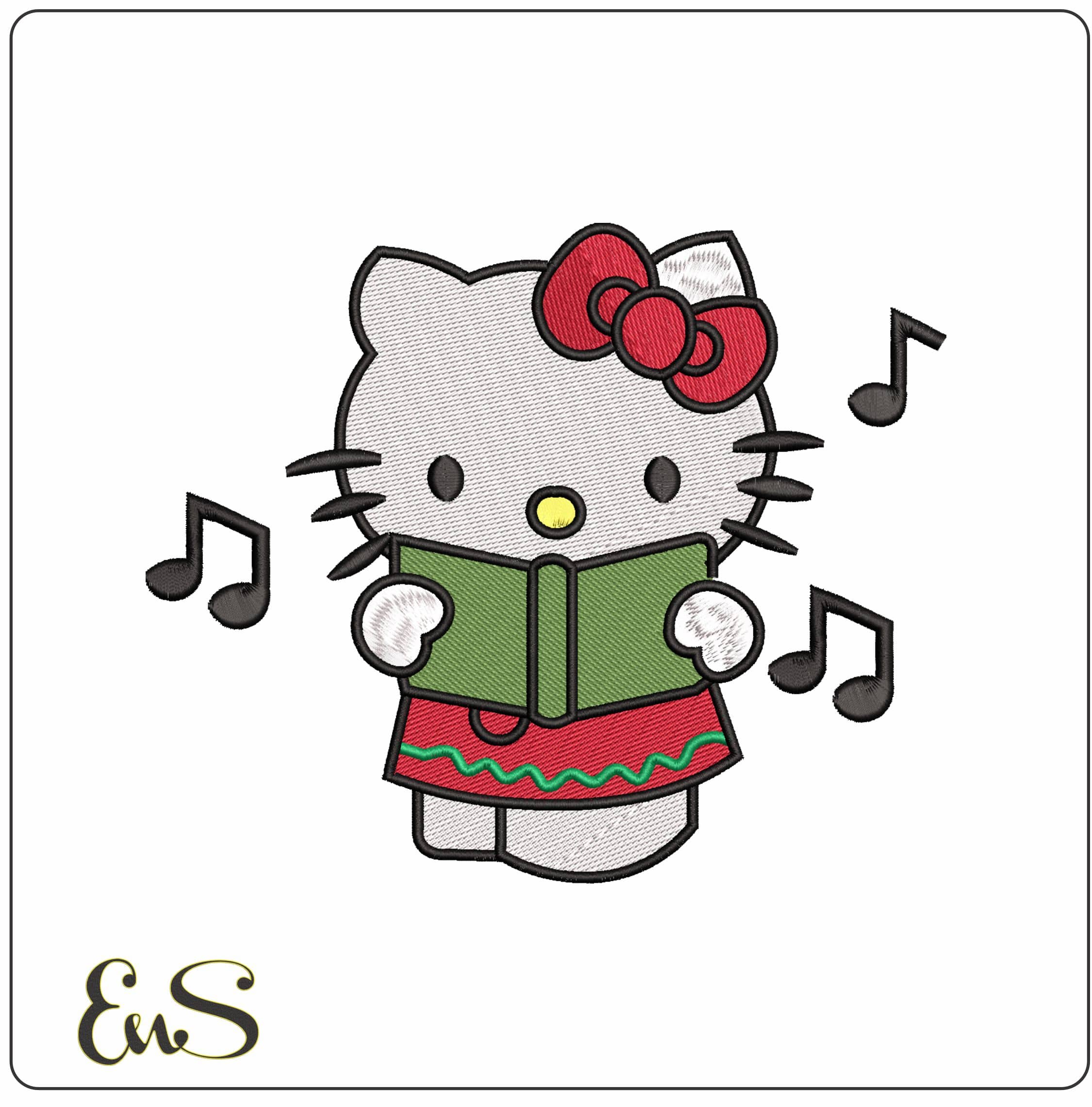 Hello Kitty Carol Singing- Elegant embroidery design file - instant download