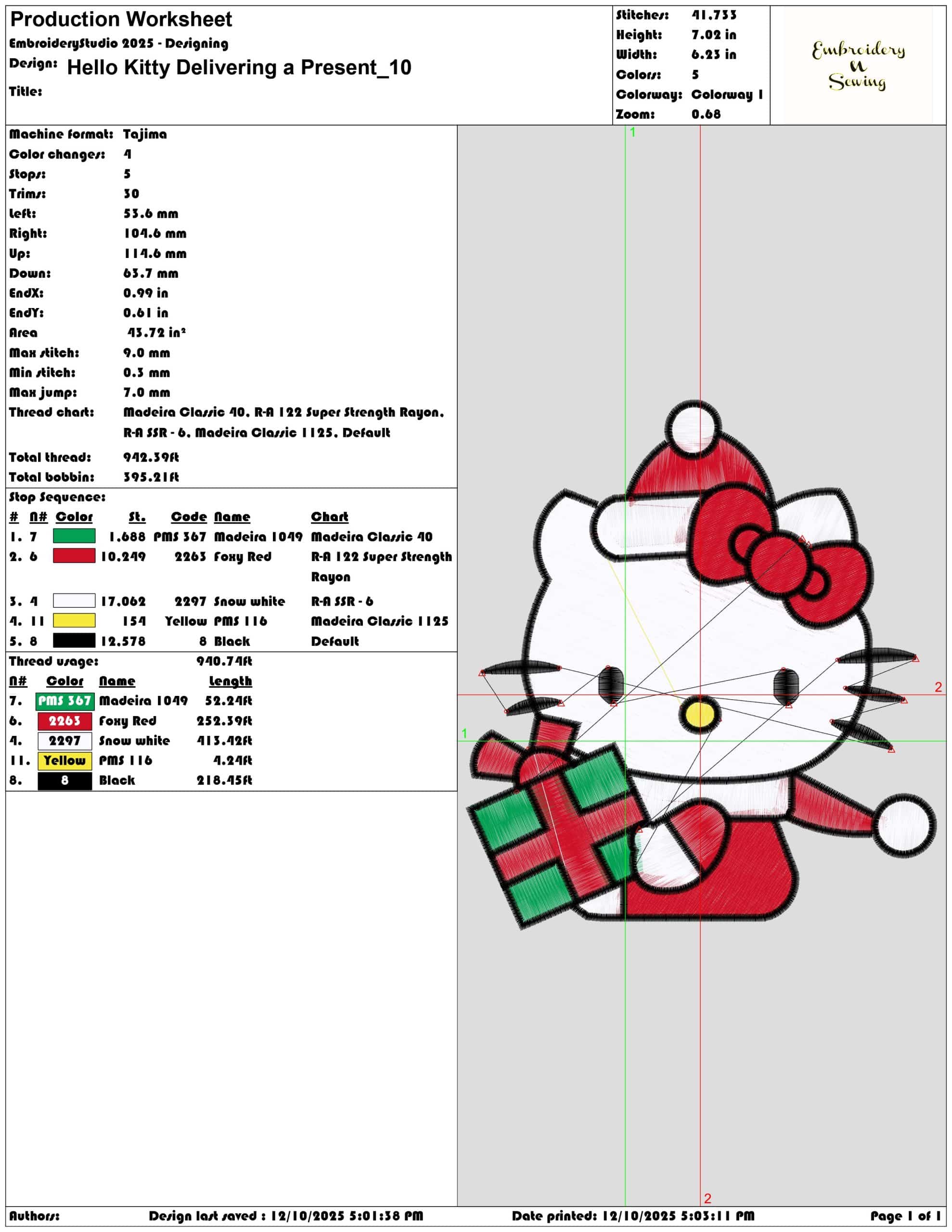 Hello Kitty Delivering a Present- Elegant embroidery design file - instant download — view 3