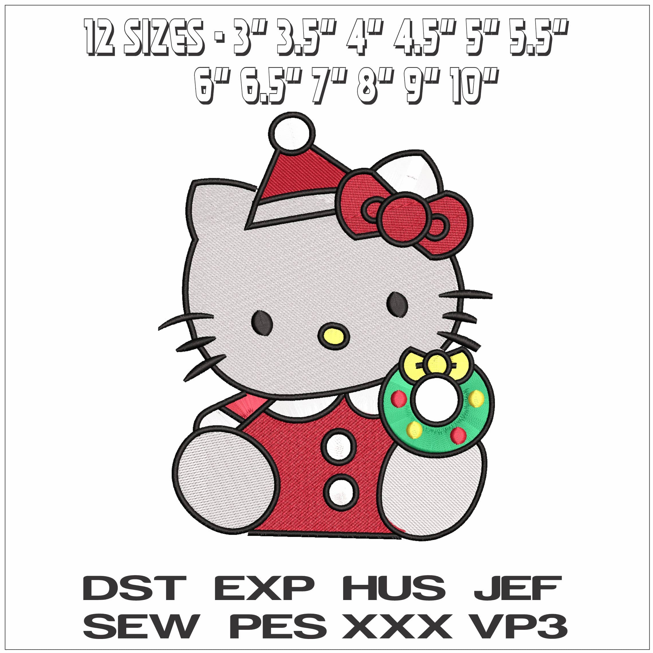 Hello Kitty Ditting with a Wreath- Elegant embroidery design file - instant download — view 2