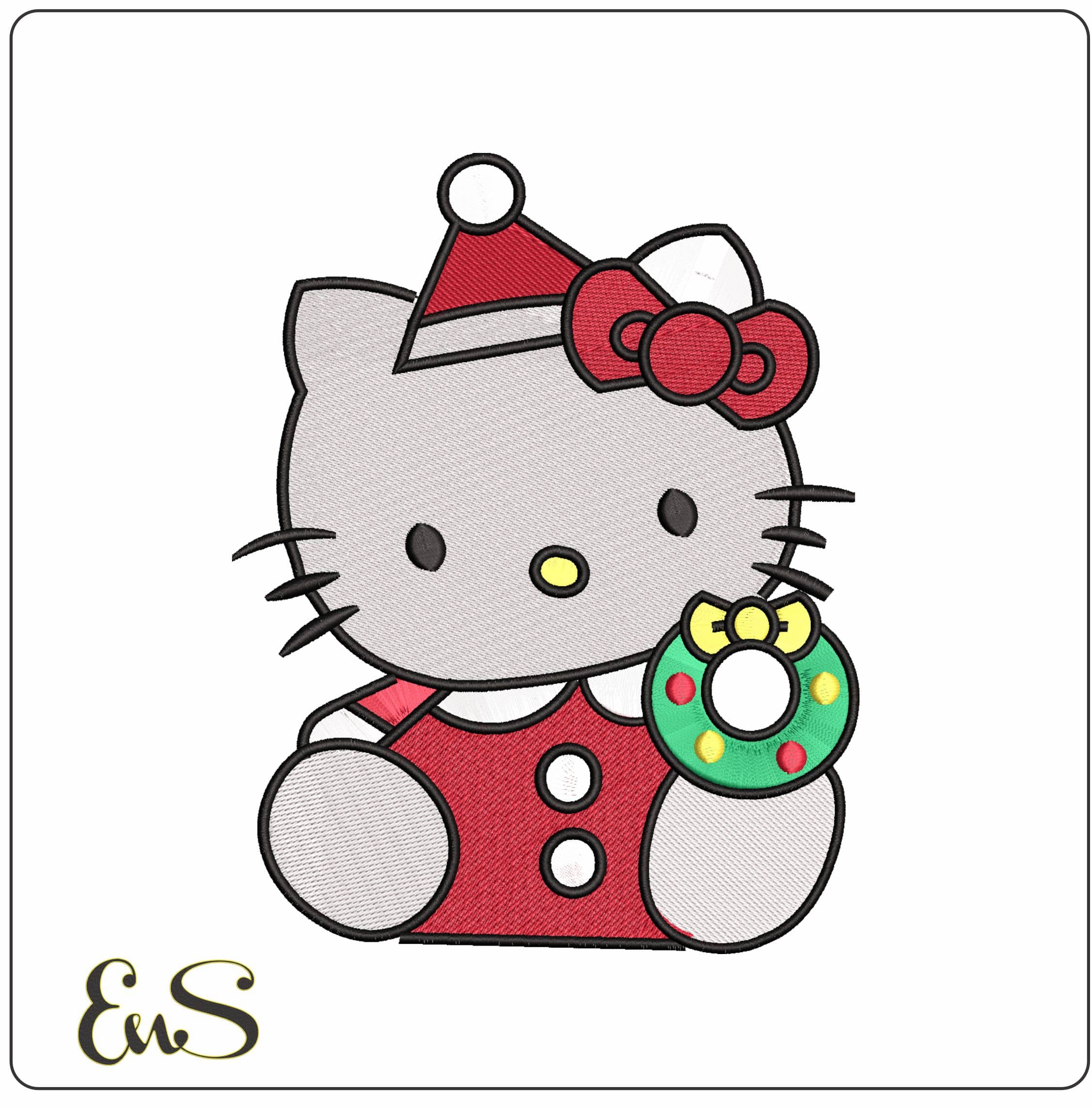 Hello Kitty Ditting with a Wreath- Elegant embroidery design file - instant download