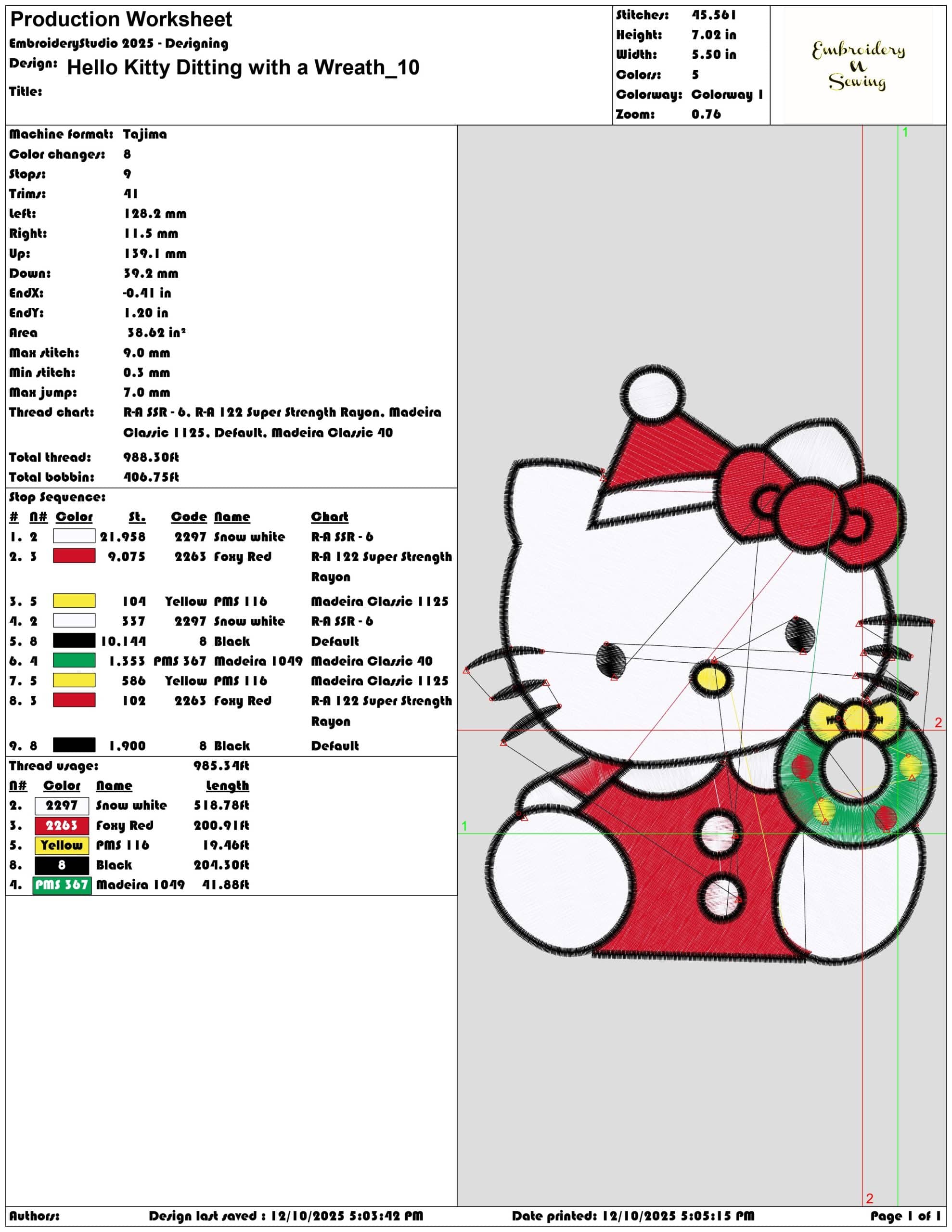 Hello Kitty Ditting with a Wreath- Elegant embroidery design file - instant download — view 3