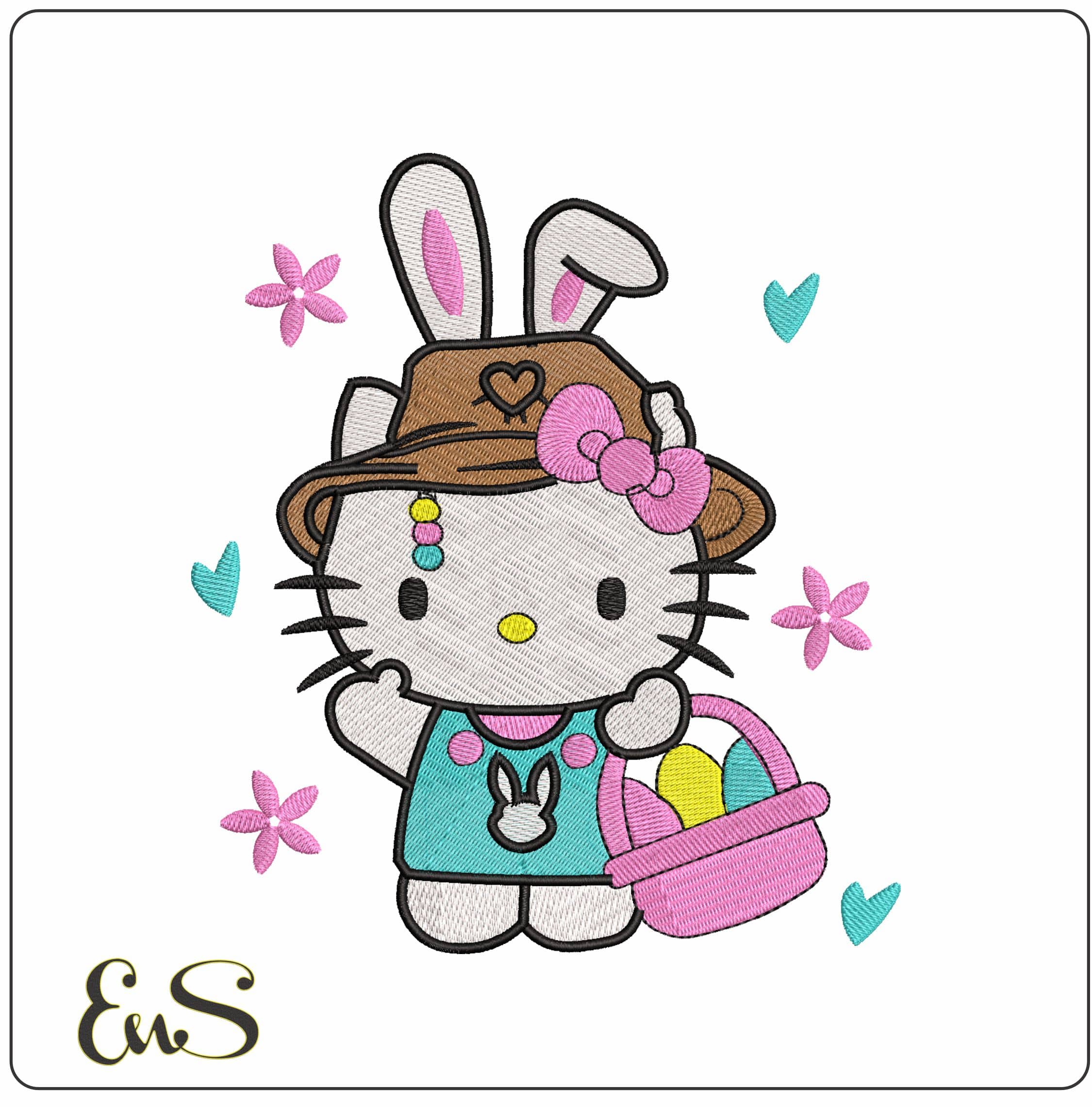 Hello Kitty Easter Bunny- Elegant embroidery design file - instant download