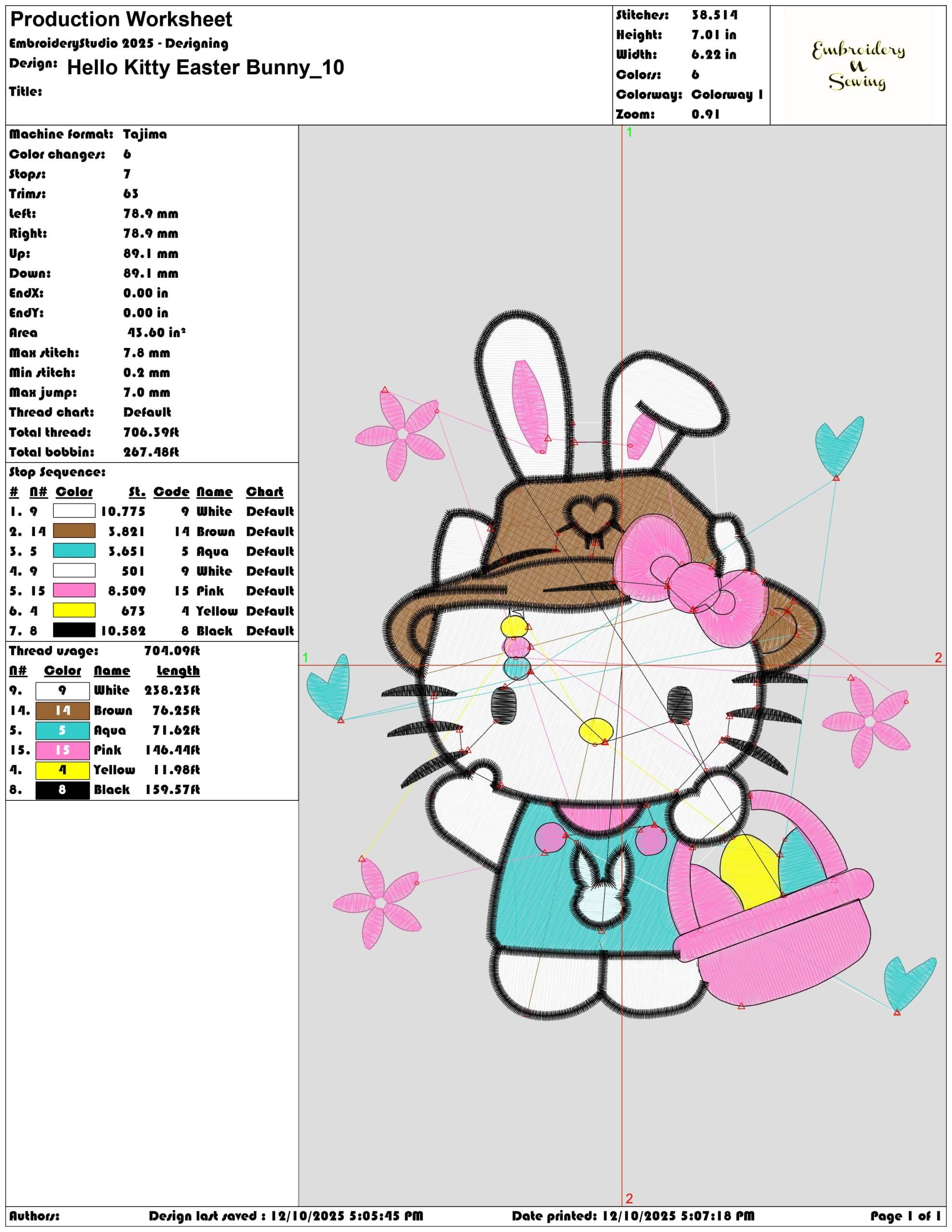 Hello Kitty Easter Bunny- Elegant embroidery design file - instant download — view 3
