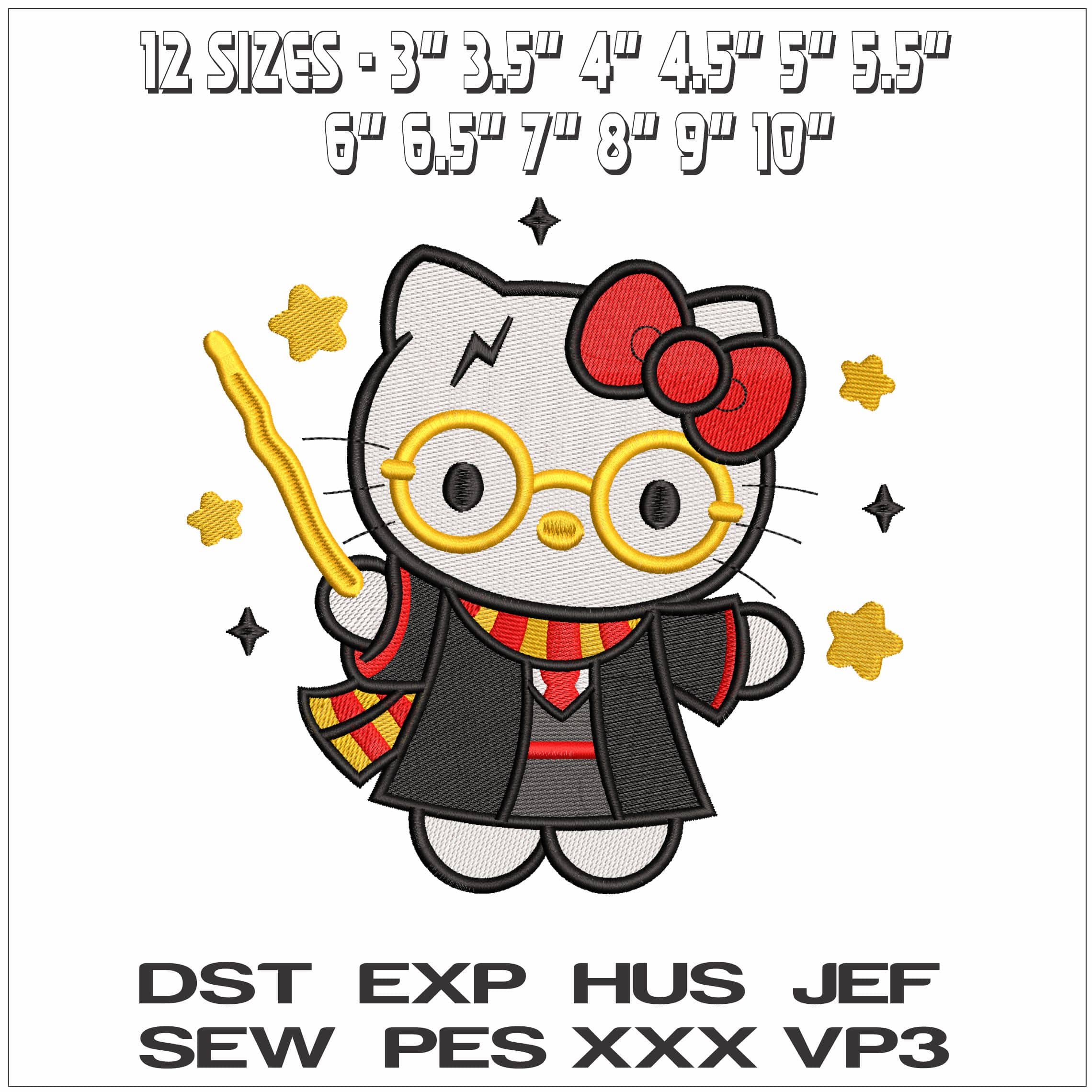 Hello Kitty Harry Potter- Elegant embroidery design file - instant download — view 2