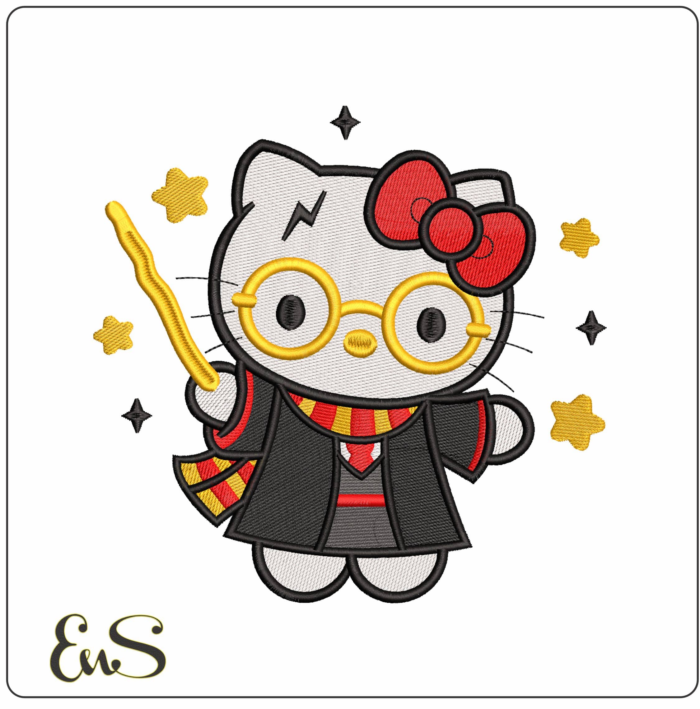 Hello Kitty Harry Potter- Elegant embroidery design file - instant download