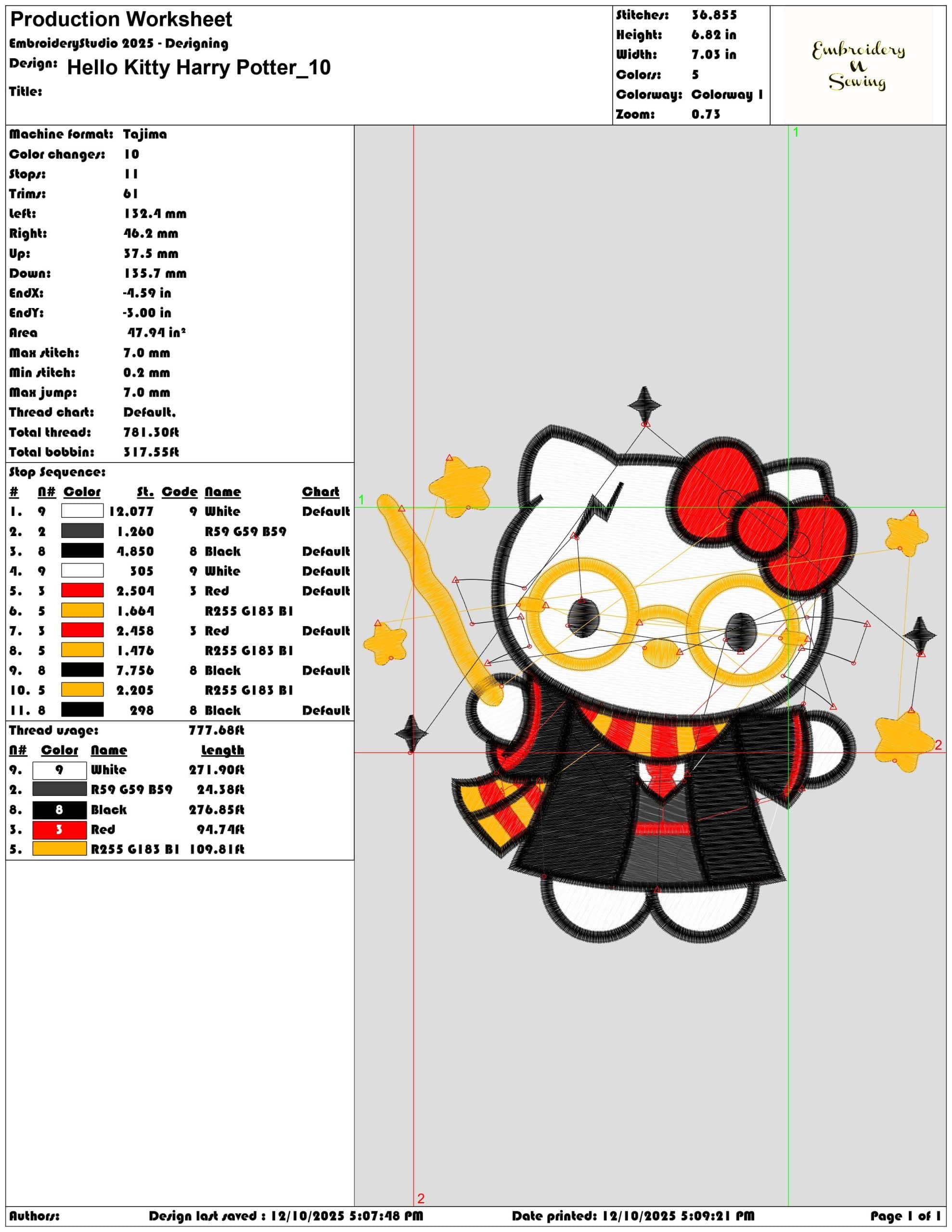 Hello Kitty Harry Potter- Elegant embroidery design file - instant download — view 3