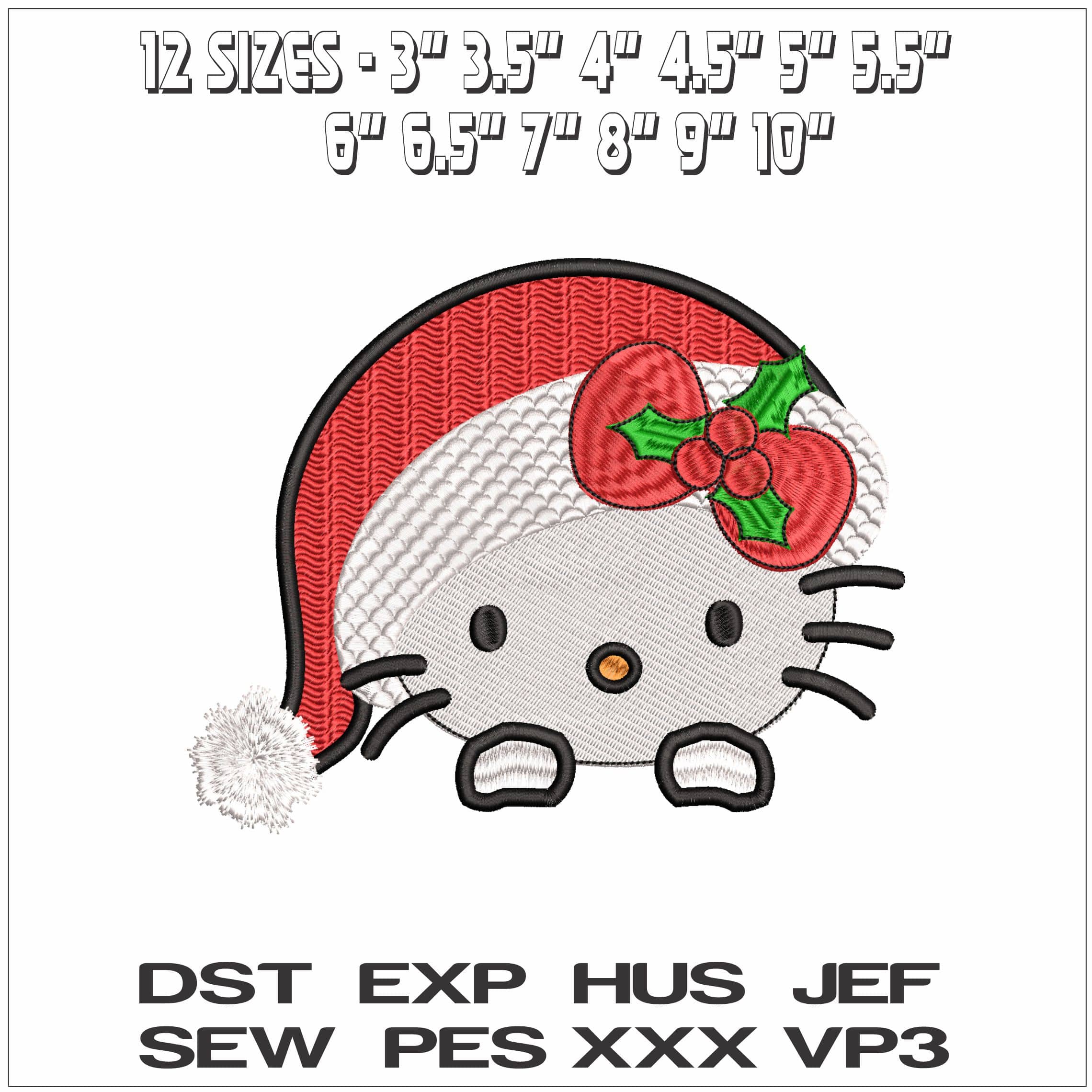 Hello Kitty Head with Xmas Hat- Elegant embroidery design file - instant download — view 2