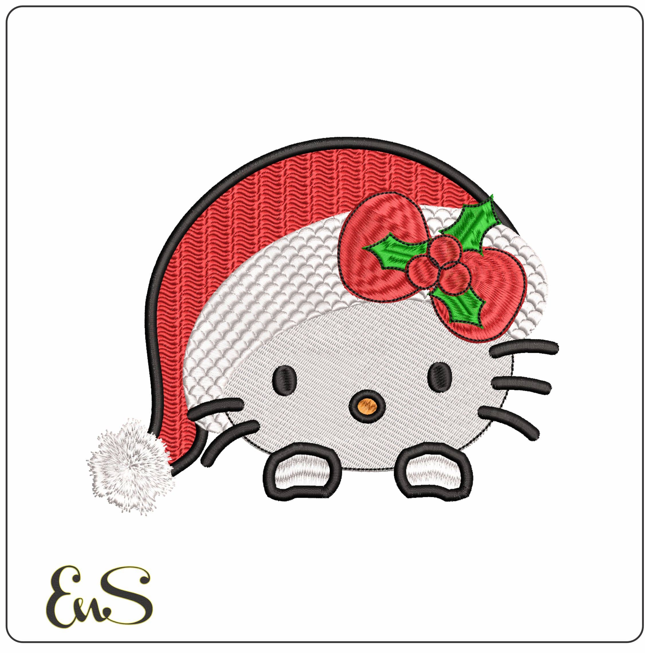 Hello Kitty Head with Xmas Hat- Elegant embroidery design file - instant download