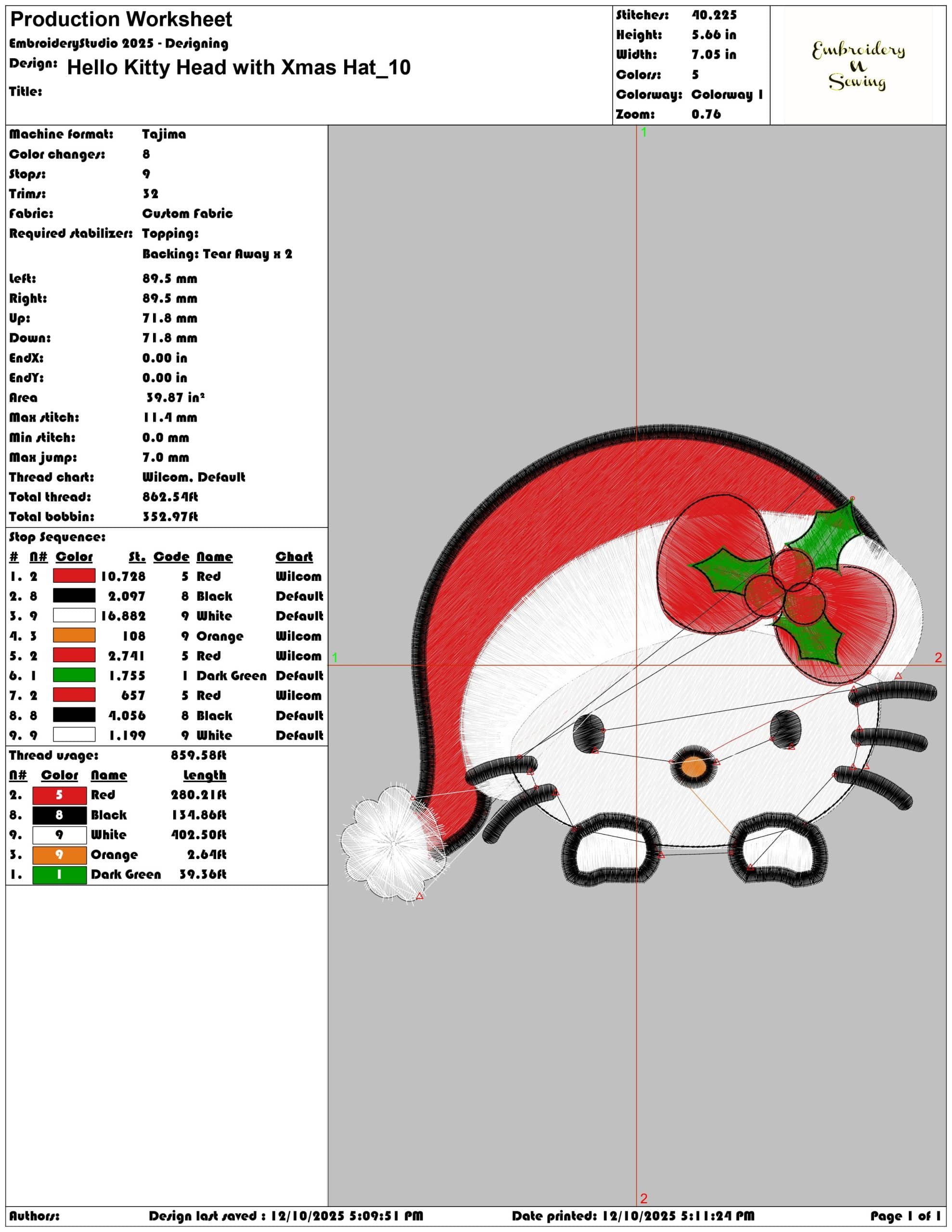 Hello Kitty Head with Xmas Hat- Elegant embroidery design file - instant download — view 3