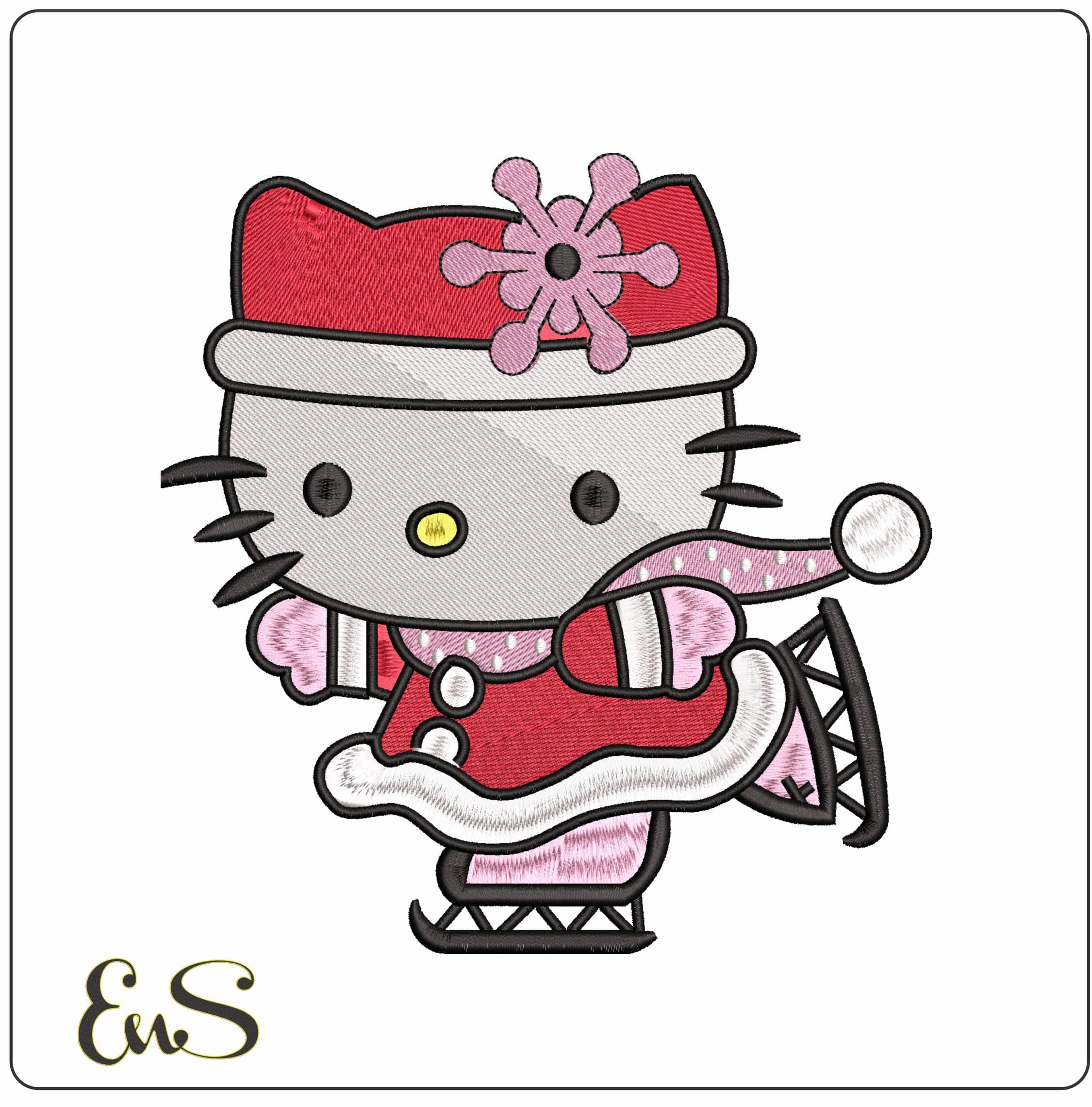 Hello Kitty Ice Skating- Elegant embroidery design file - instant download