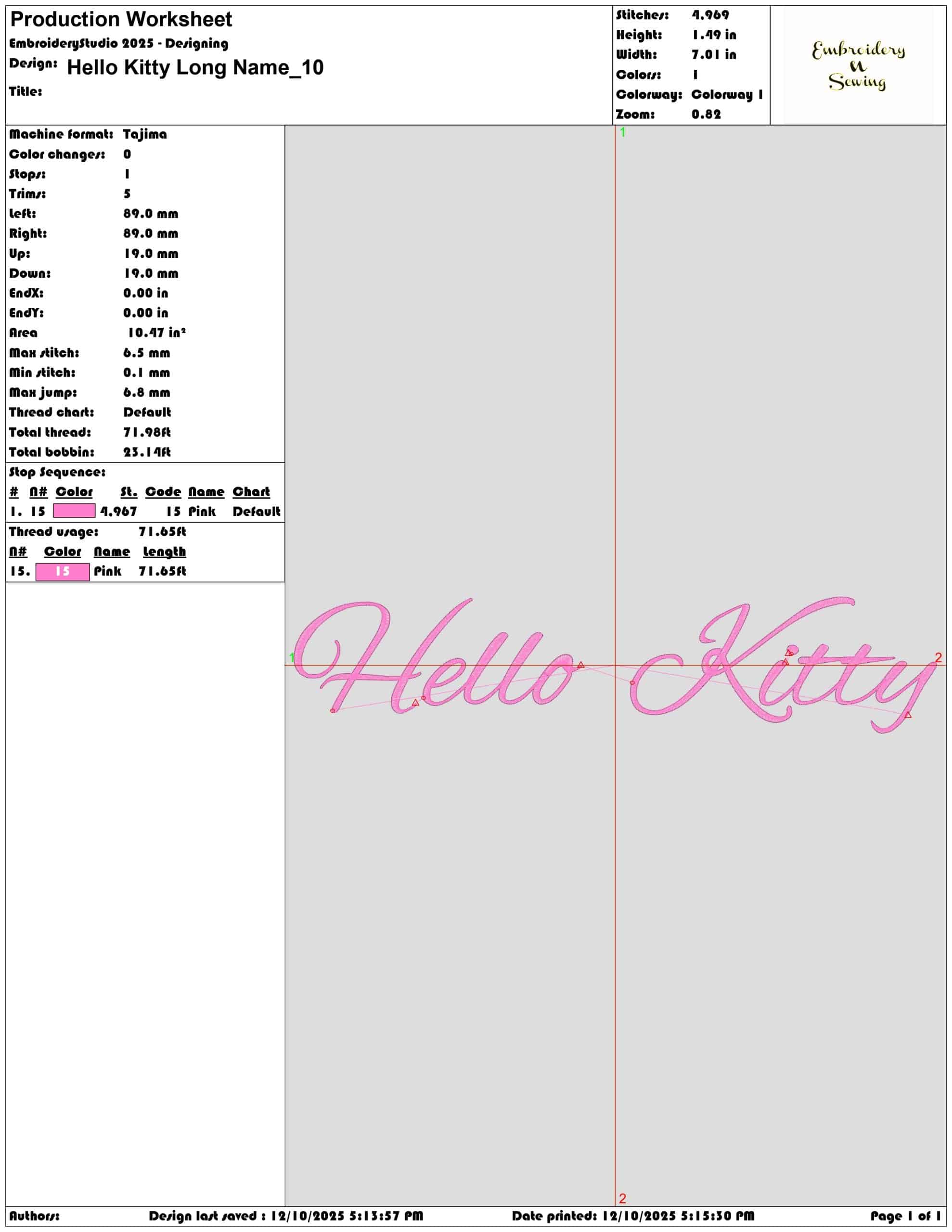 Hello Kitty Long Name- Elegant embroidery design file - instant download — view 3