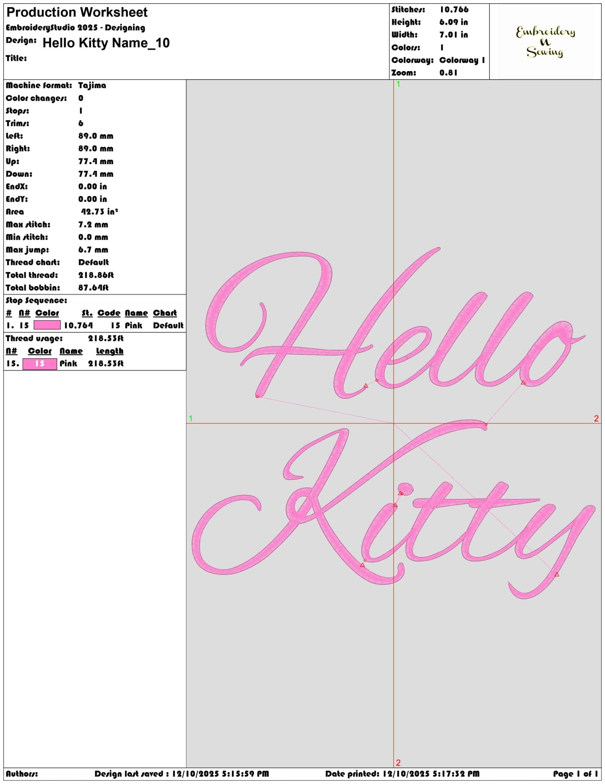 Hello Kitty Name- Elegant embroidery design file - instant download — view 3