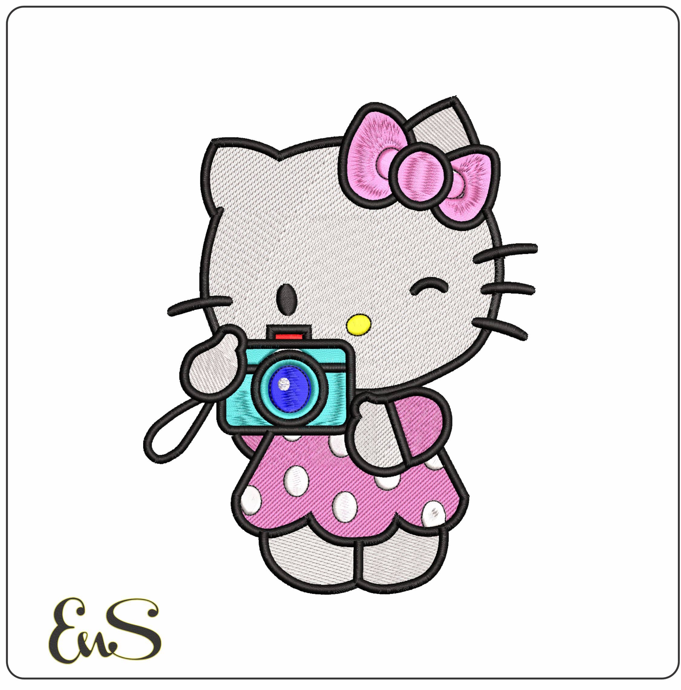 Hello Kitty Photographer- Elegant embroidery design file - instant download