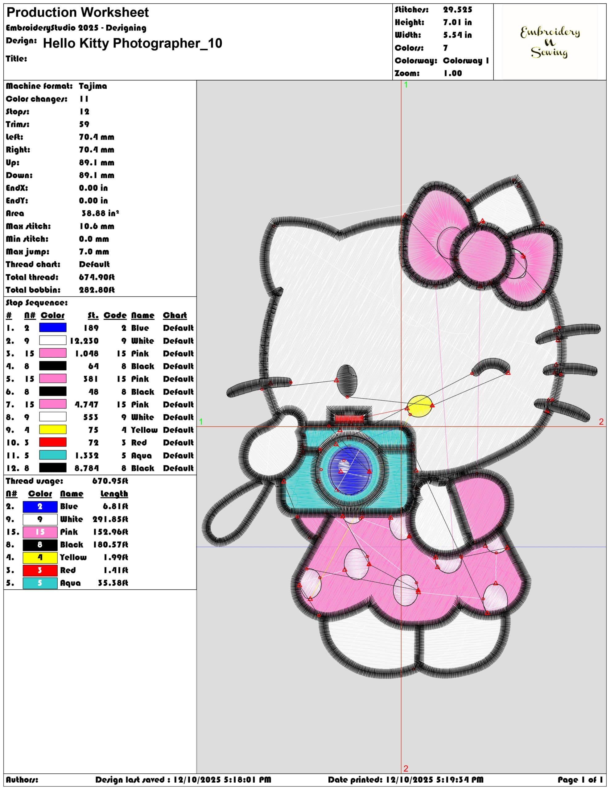 Hello Kitty Photographer- Elegant embroidery design file - instant download — view 3