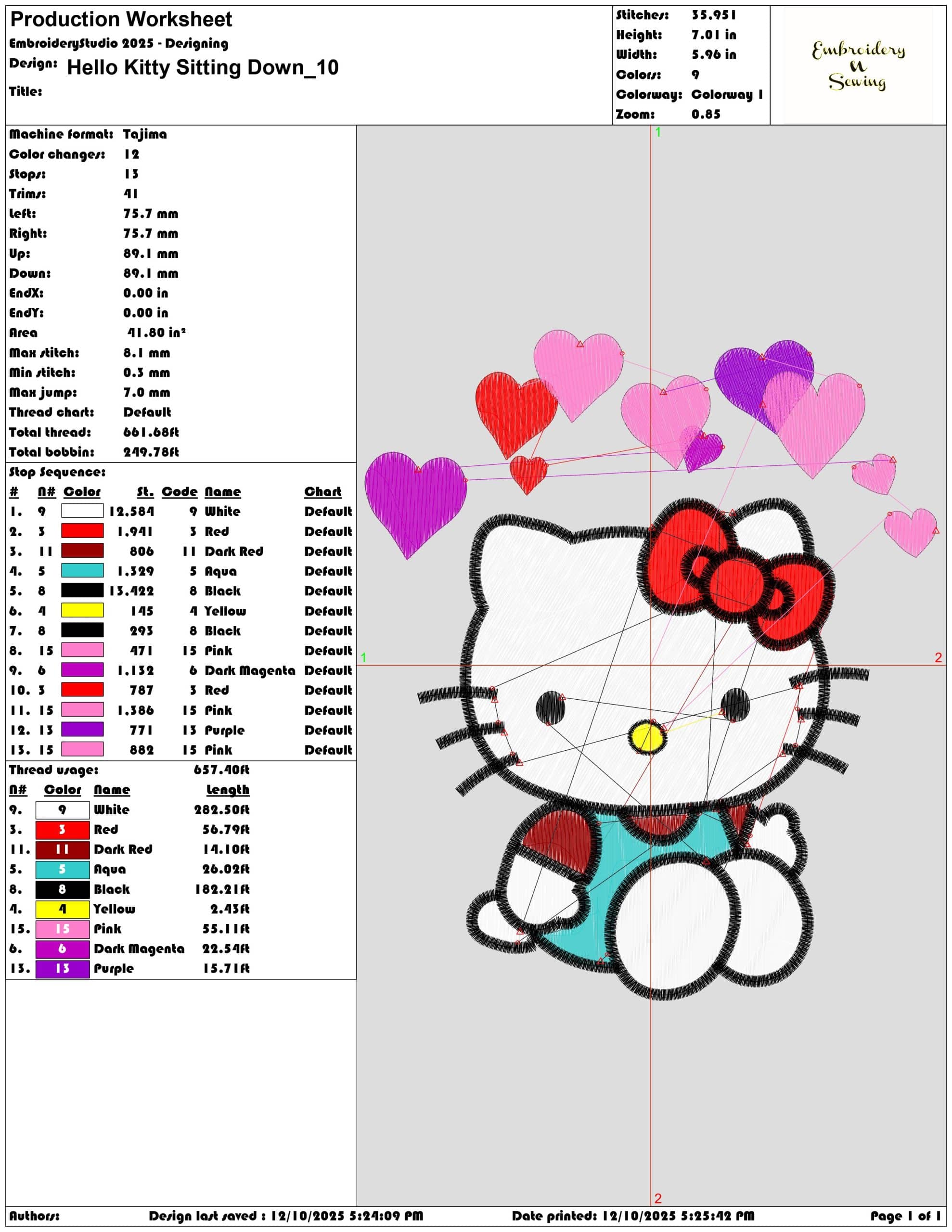 Hello Kitty Sitting Down- Elegant embroidery design file - instant download — view 3