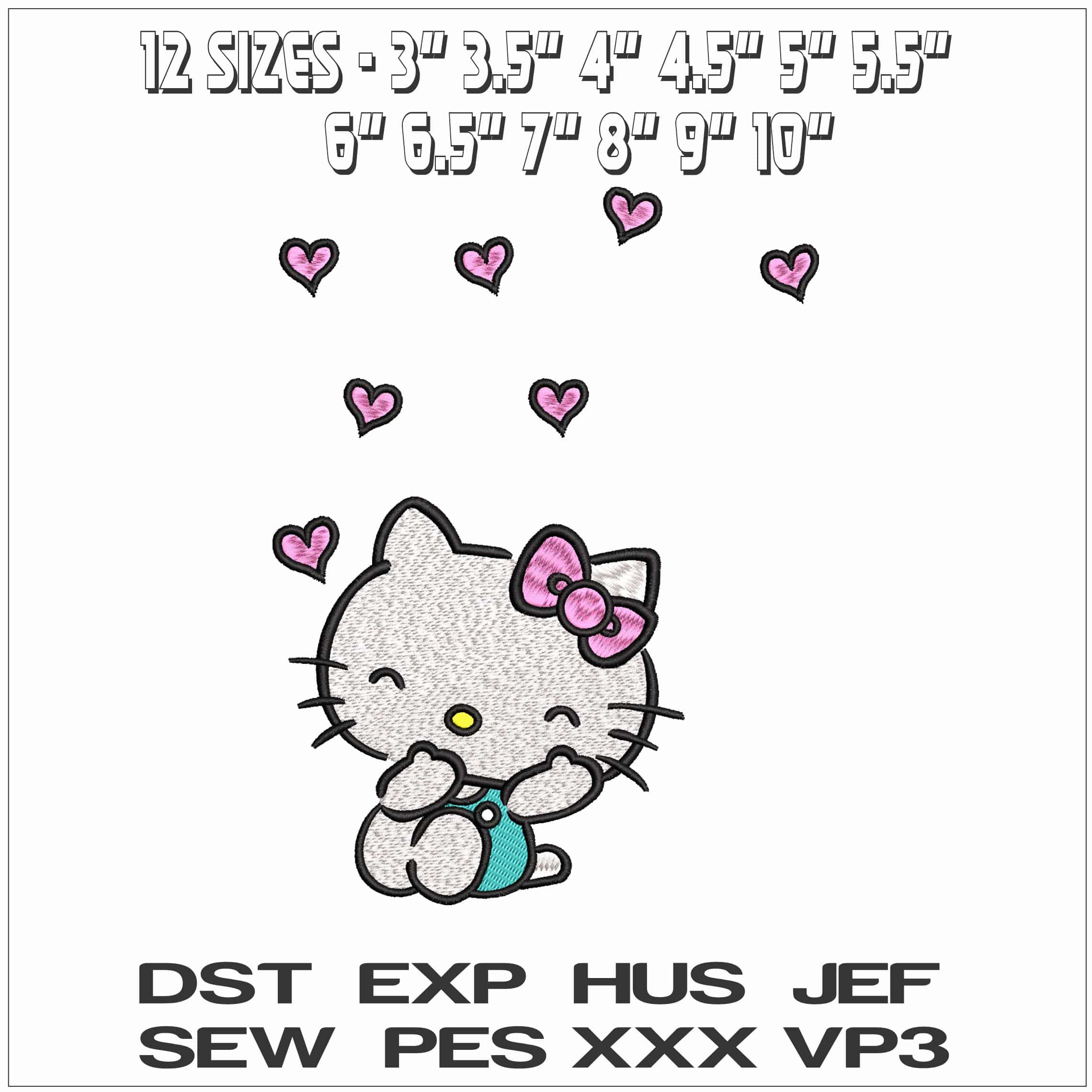 Hello Kitty Sitting Down Hearts radiating- Elegant embroidery design file - instant download — view 2
