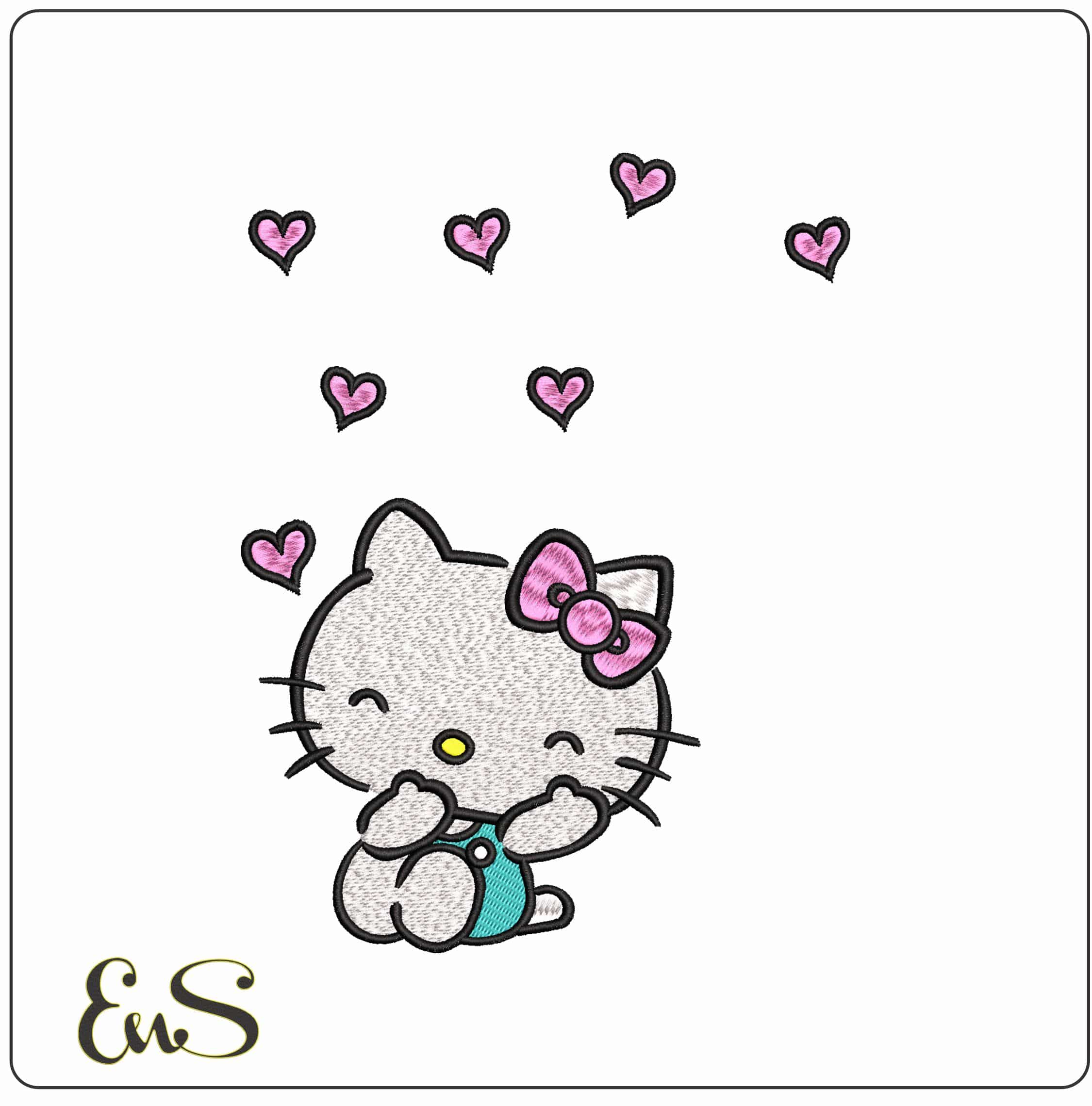 Hello Kitty Sitting Down Hearts radiating- Elegant embroidery design file - instant download