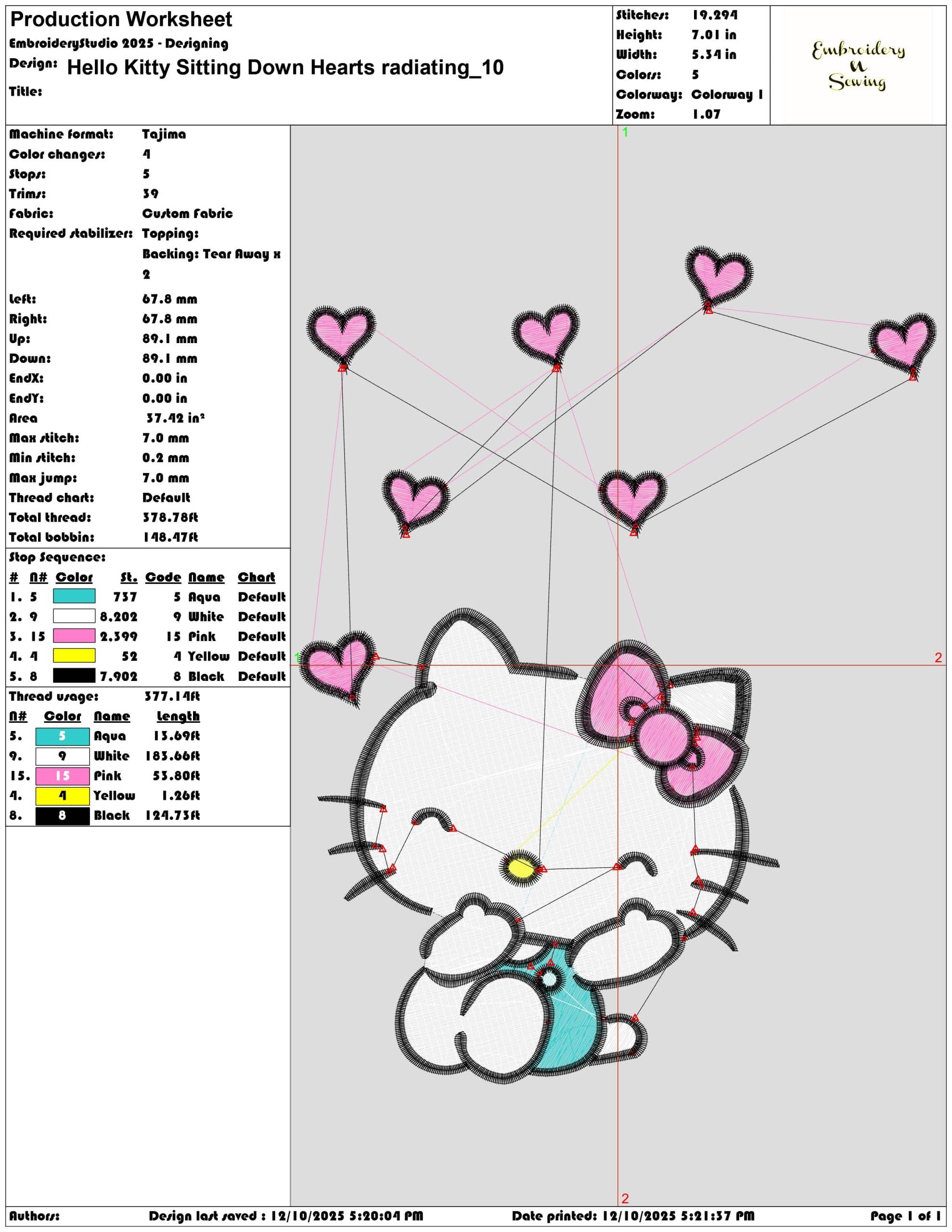 Hello Kitty Sitting Down Hearts radiating- Elegant embroidery design file - instant download — view 3