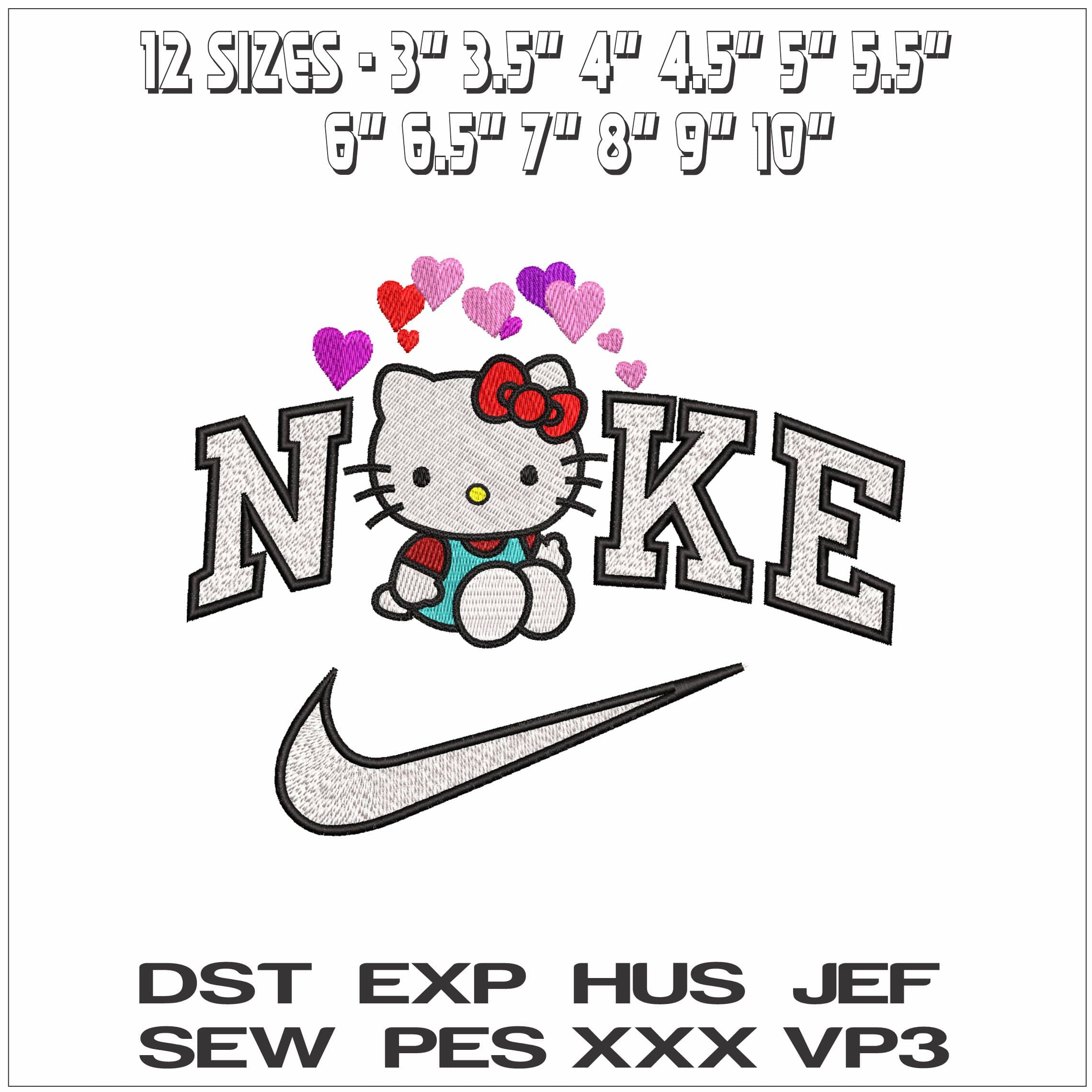 Hello Kitty Sitting Down with Hearts- Elegant embroidery design file - instant download — view 2