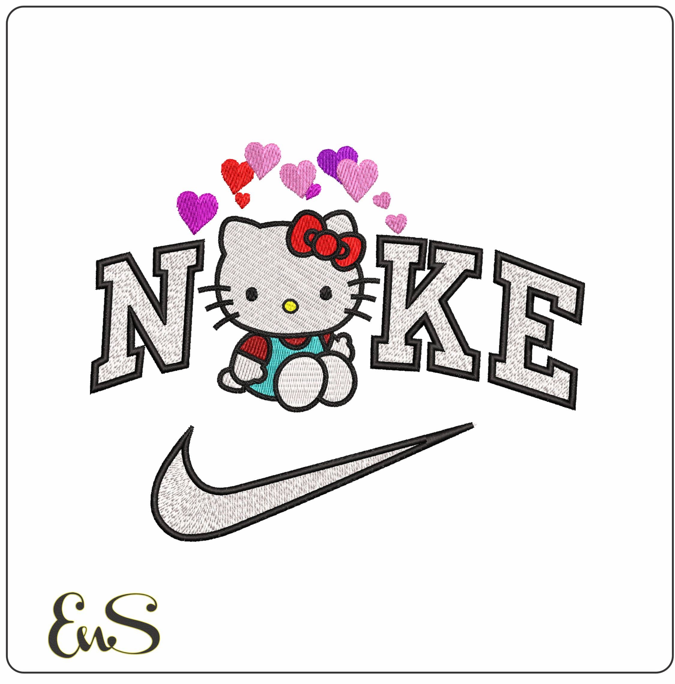 Hello Kitty Sitting Down with Hearts- Elegant embroidery design file - instant download