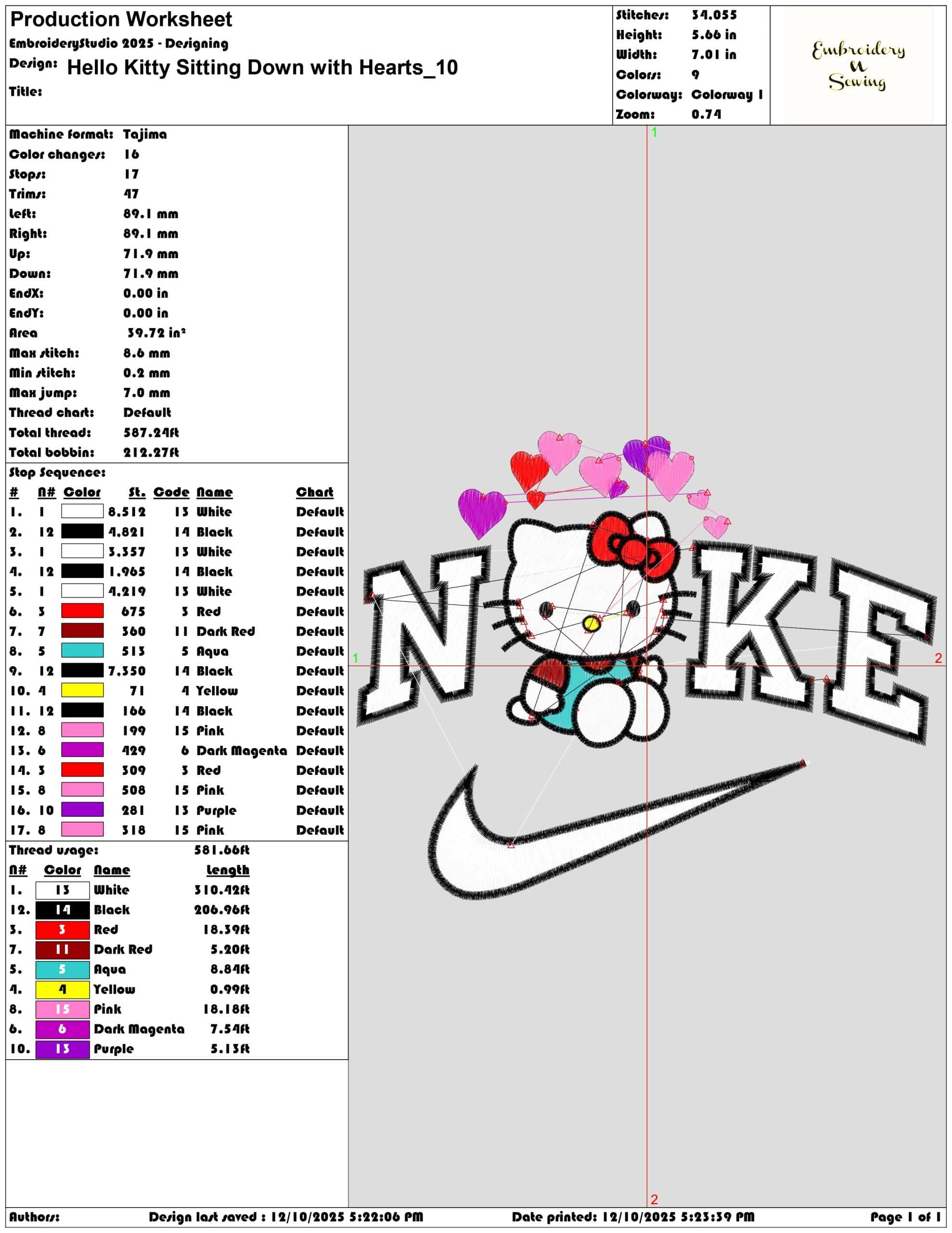 Hello Kitty Sitting Down with Hearts- Elegant embroidery design file - instant download — view 3