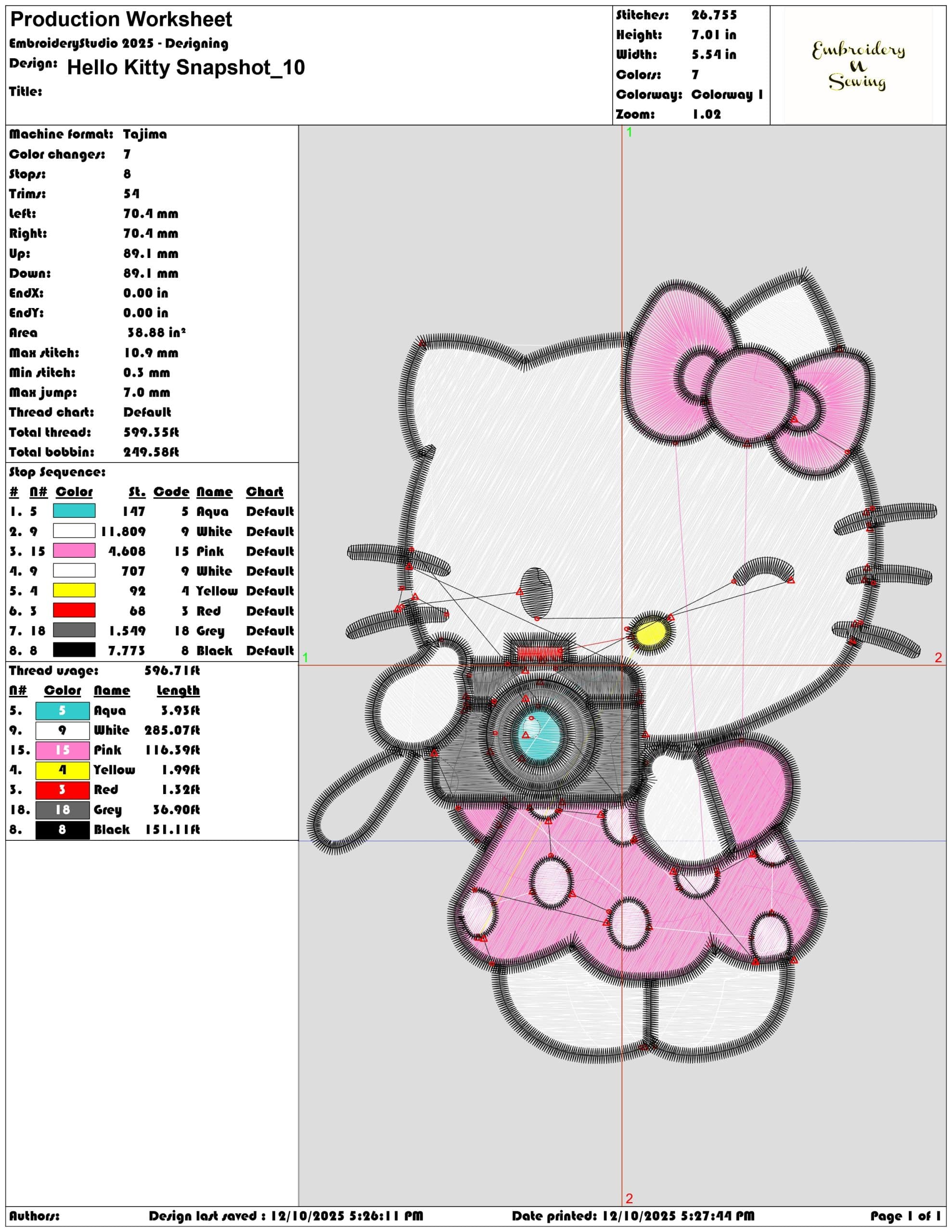 Hello Kitty Snapshot- Elegant embroidery design file - instant download — view 3