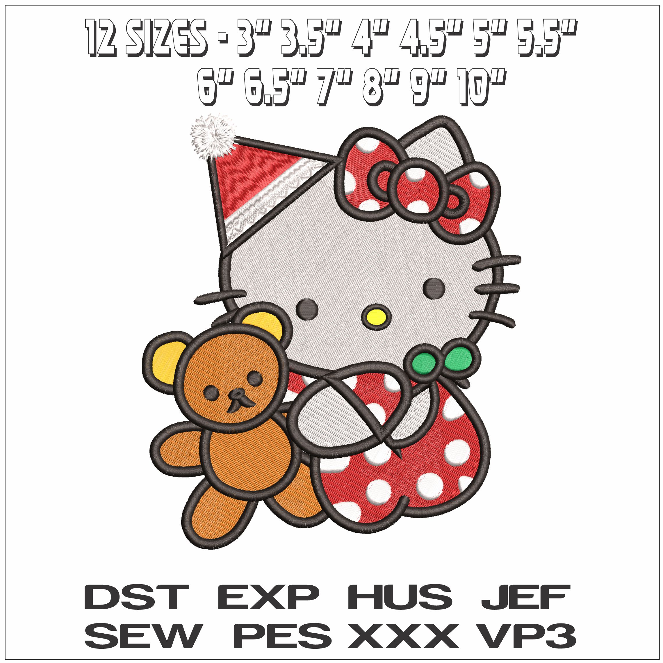 Hello Kitty Spotty PJs and Teddy- Elegant embroidery design file - instant download — view 2