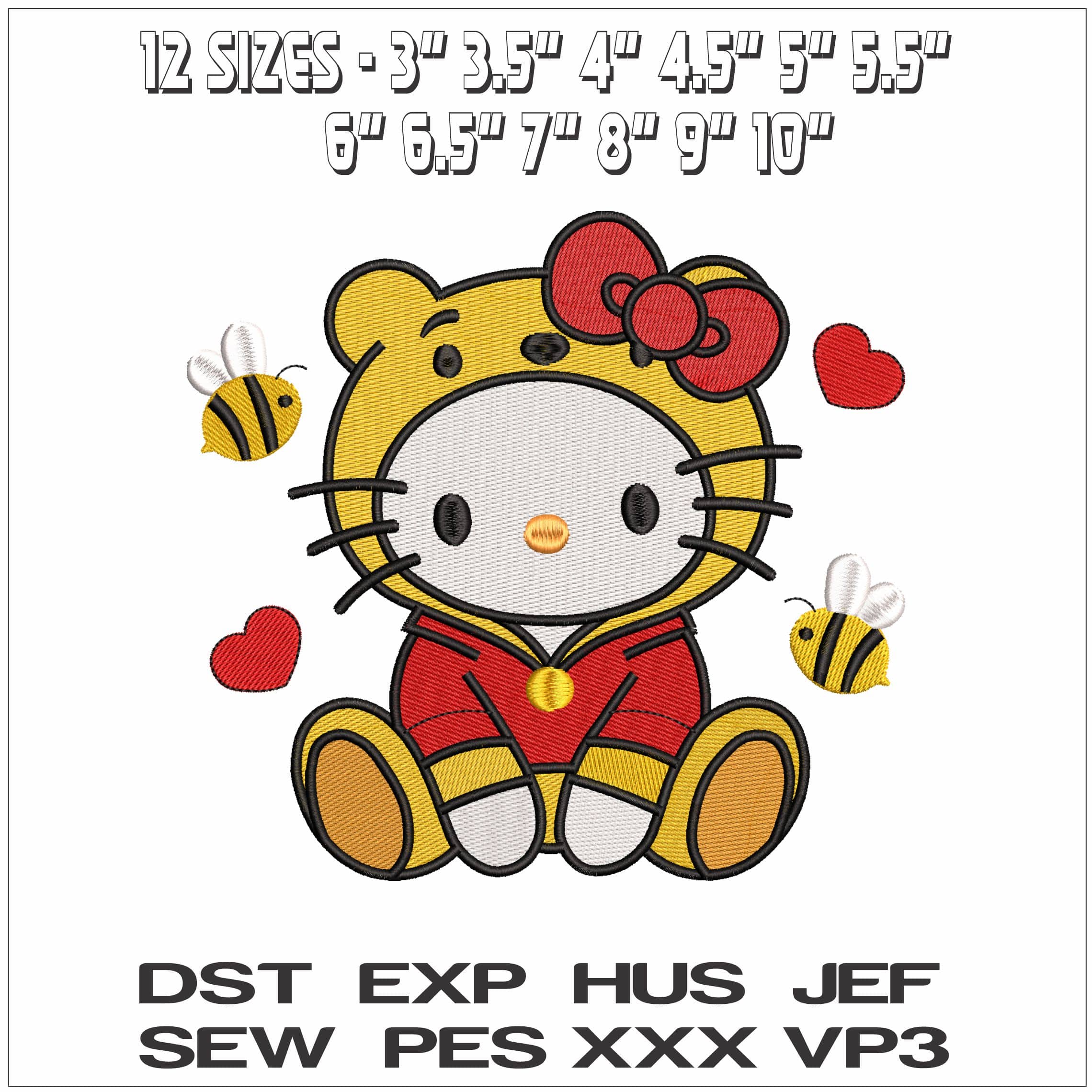 Hello Kitty Winnie the Pooh- Elegant embroidery design file - instant download — view 2