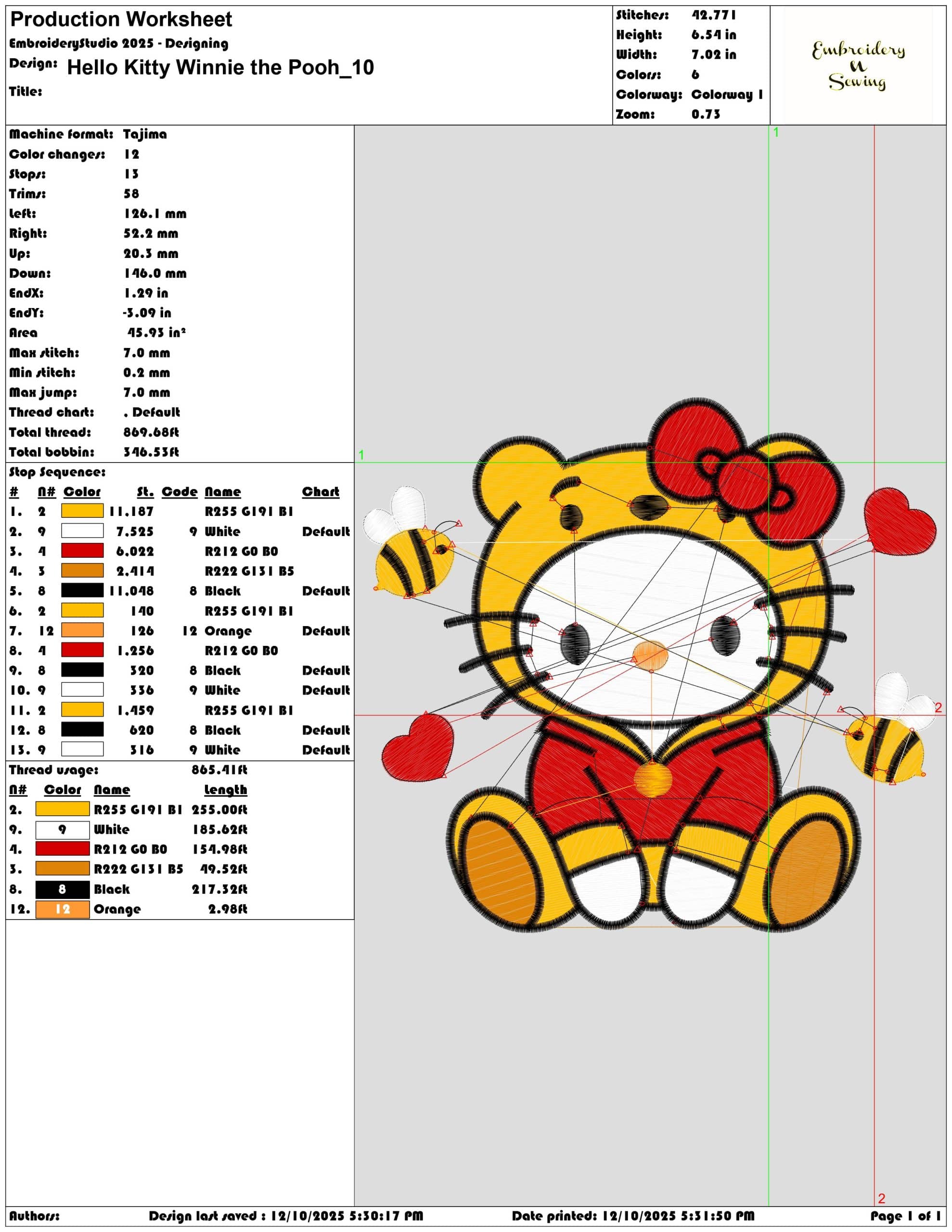 Hello Kitty Winnie the Pooh- Elegant embroidery design file - instant download — view 3