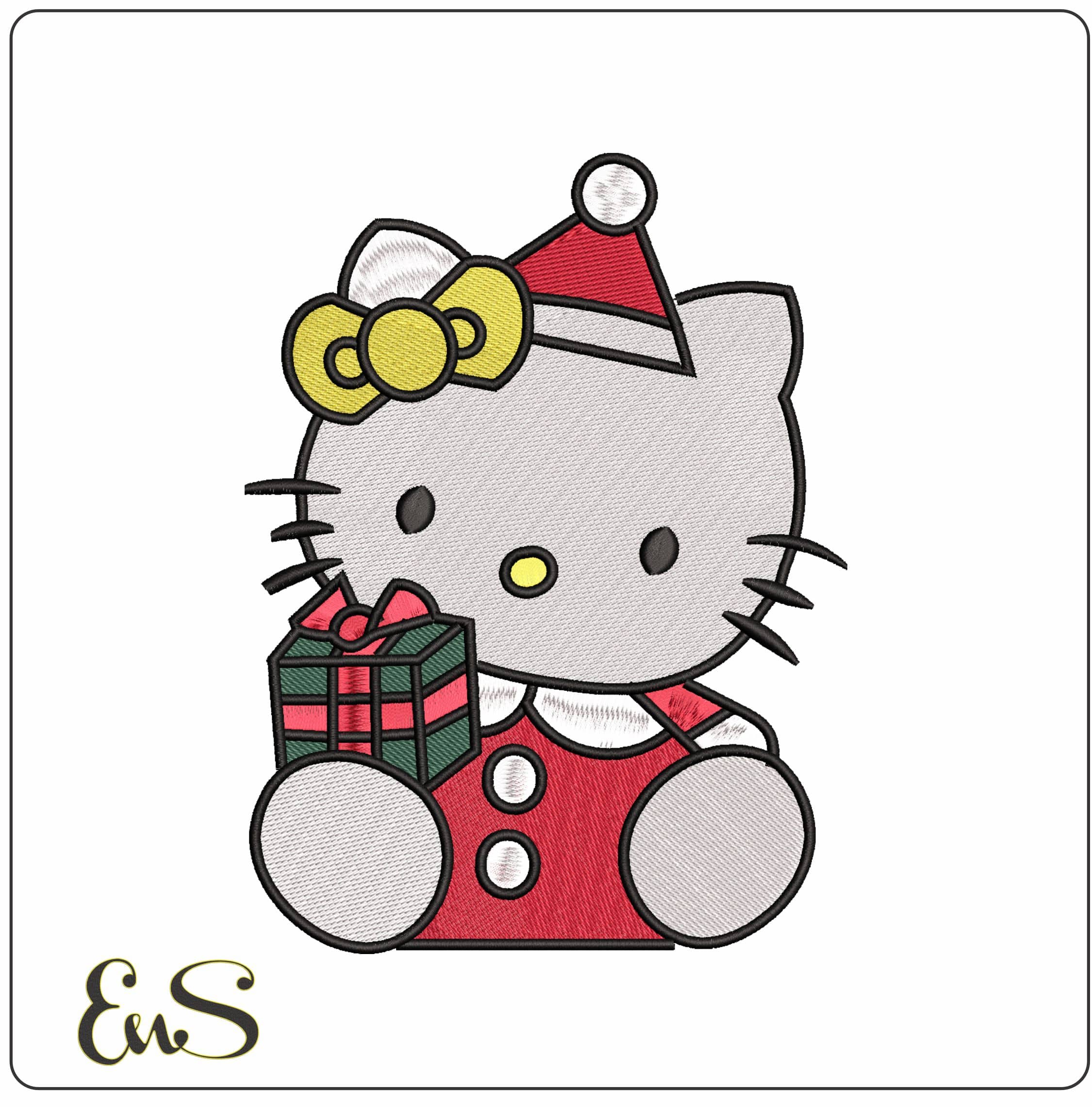 Hello Kitty With a Present- Elegant embroidery design file - instant download