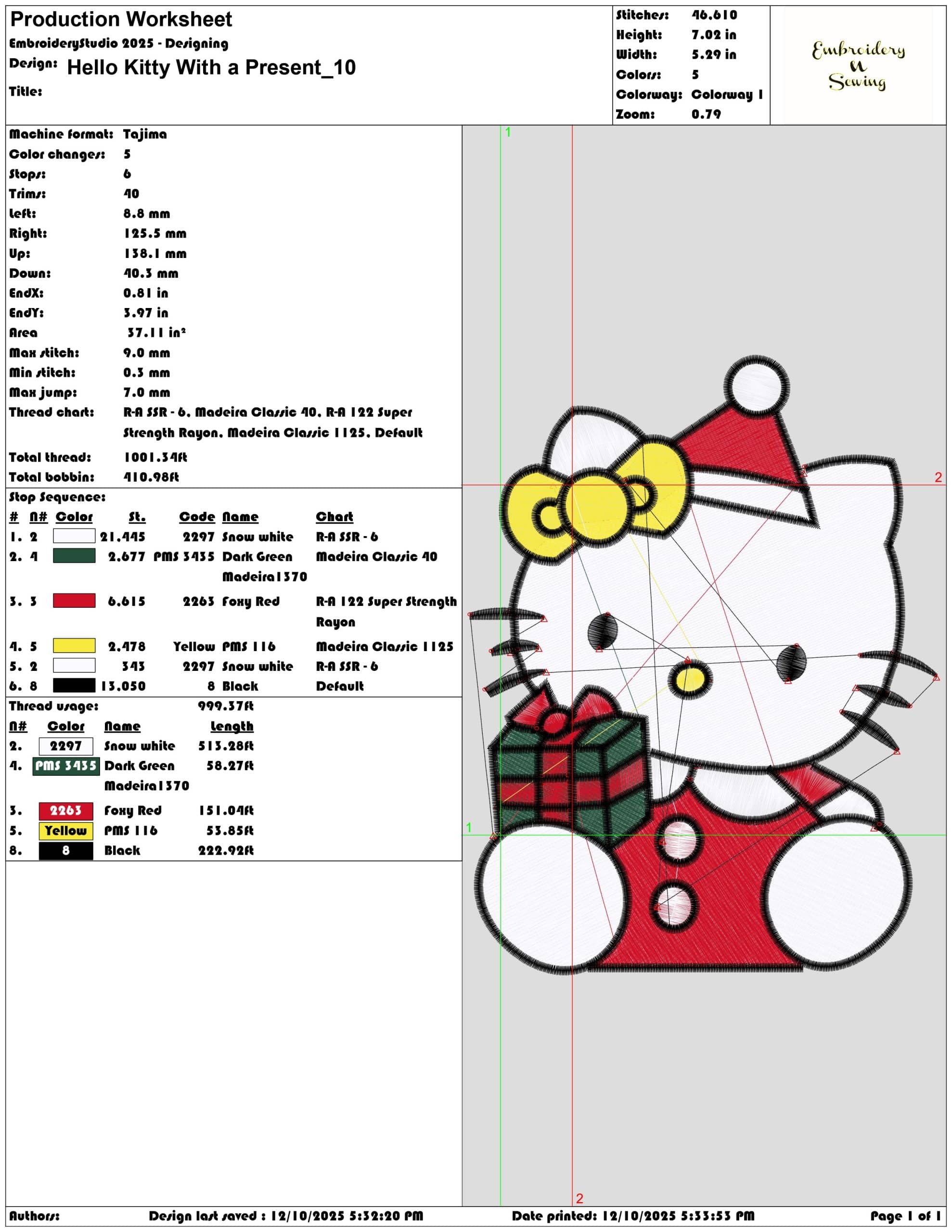 Hello Kitty With a Present- Elegant embroidery design file - instant download — view 3