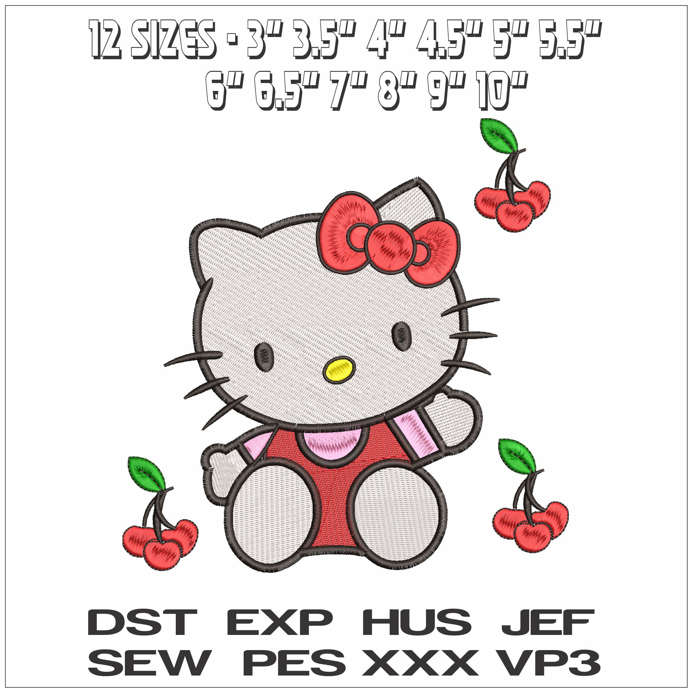 Hello Kitty with Cherries- Elegant embroidery design file - instant download — view 2