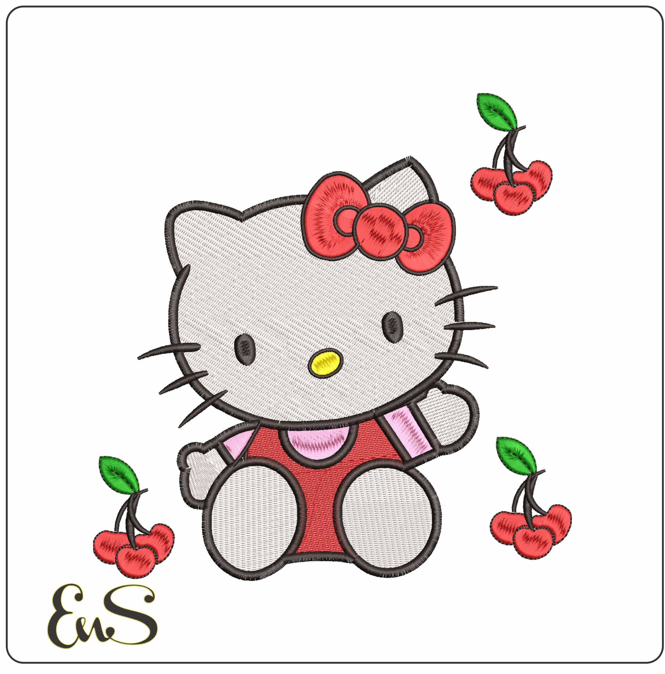 Hello Kitty with Cherries- Elegant embroidery design file - instant download