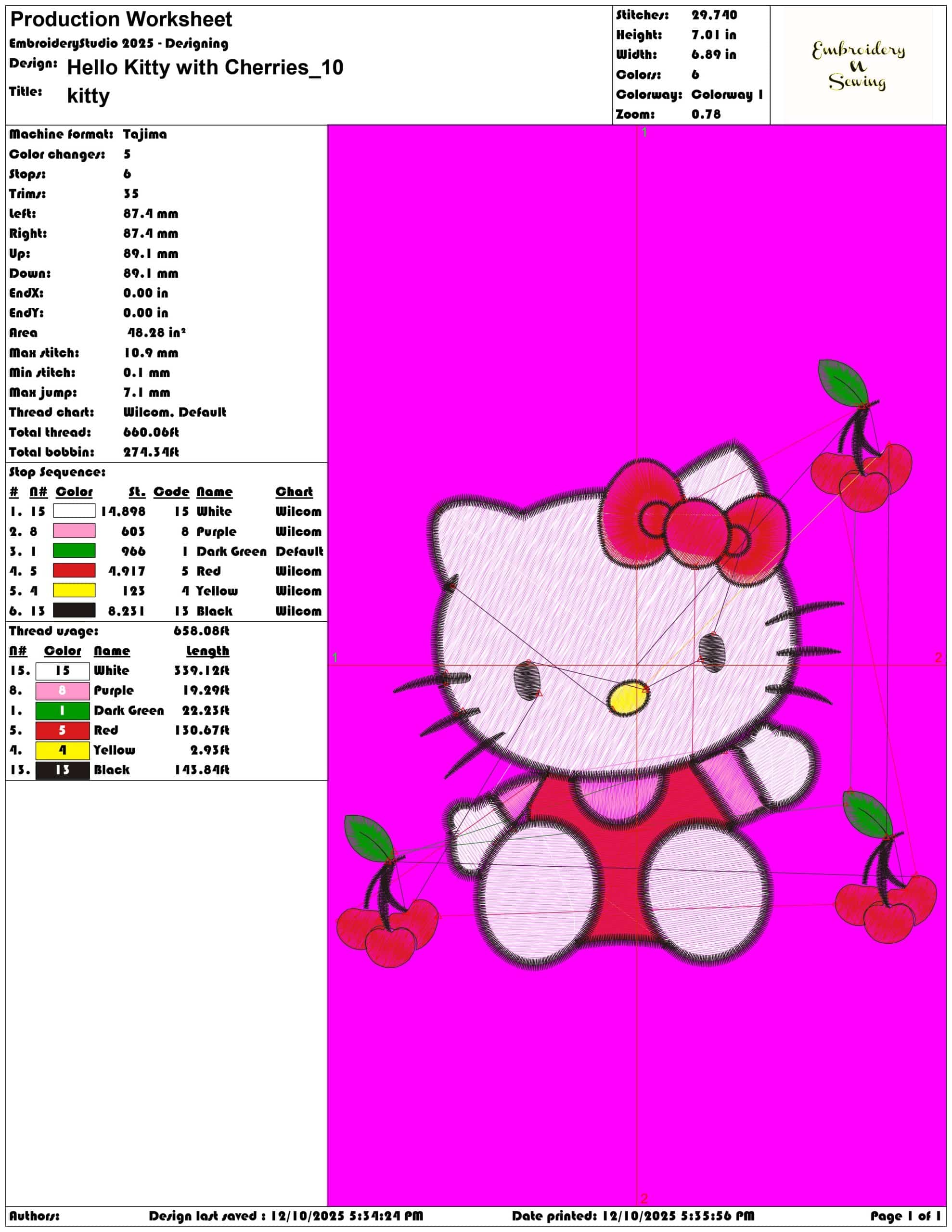 Hello Kitty with Cherries- Elegant embroidery design file - instant download — view 3