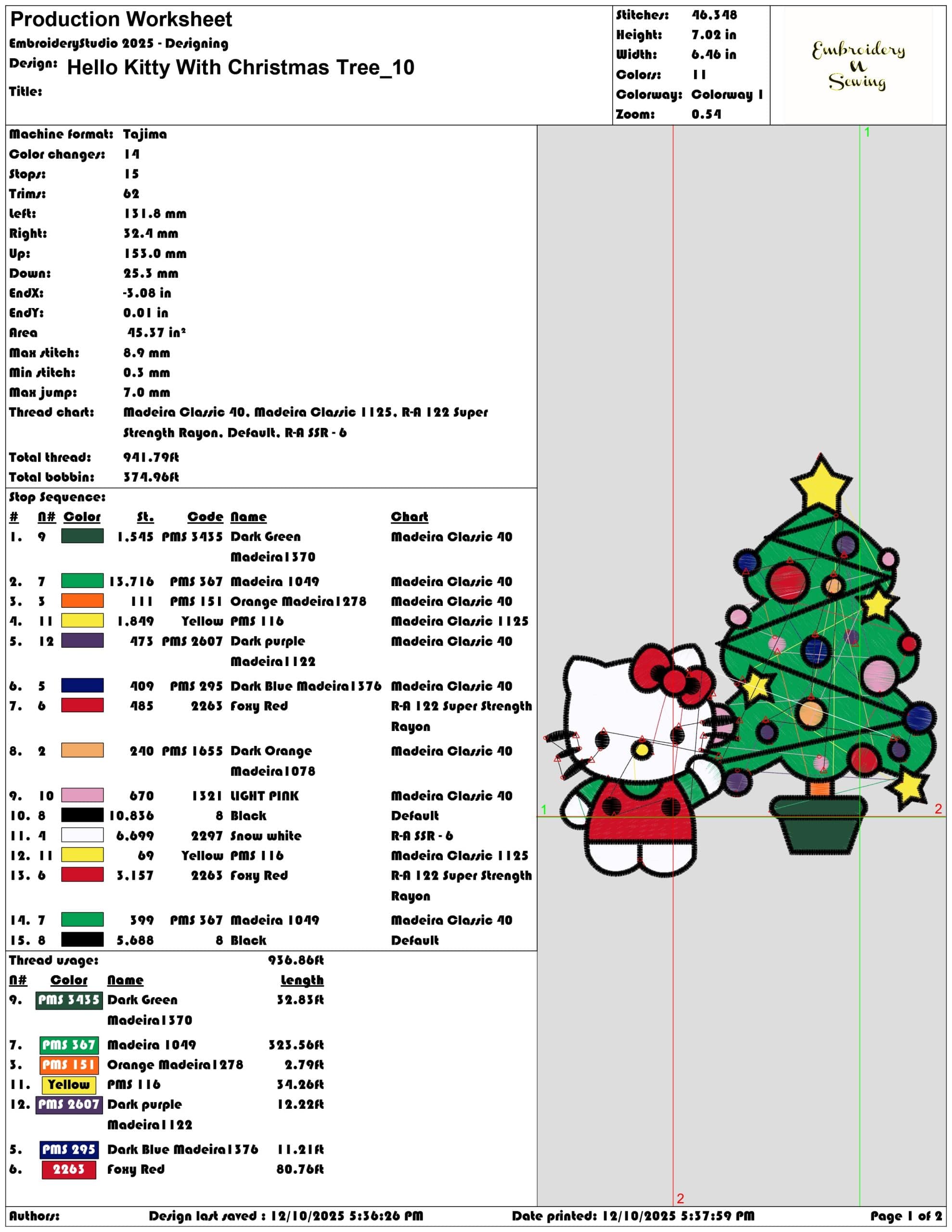Hello Kitty With Christmas Tree- Elegant embroidery design file - instant download — view 3