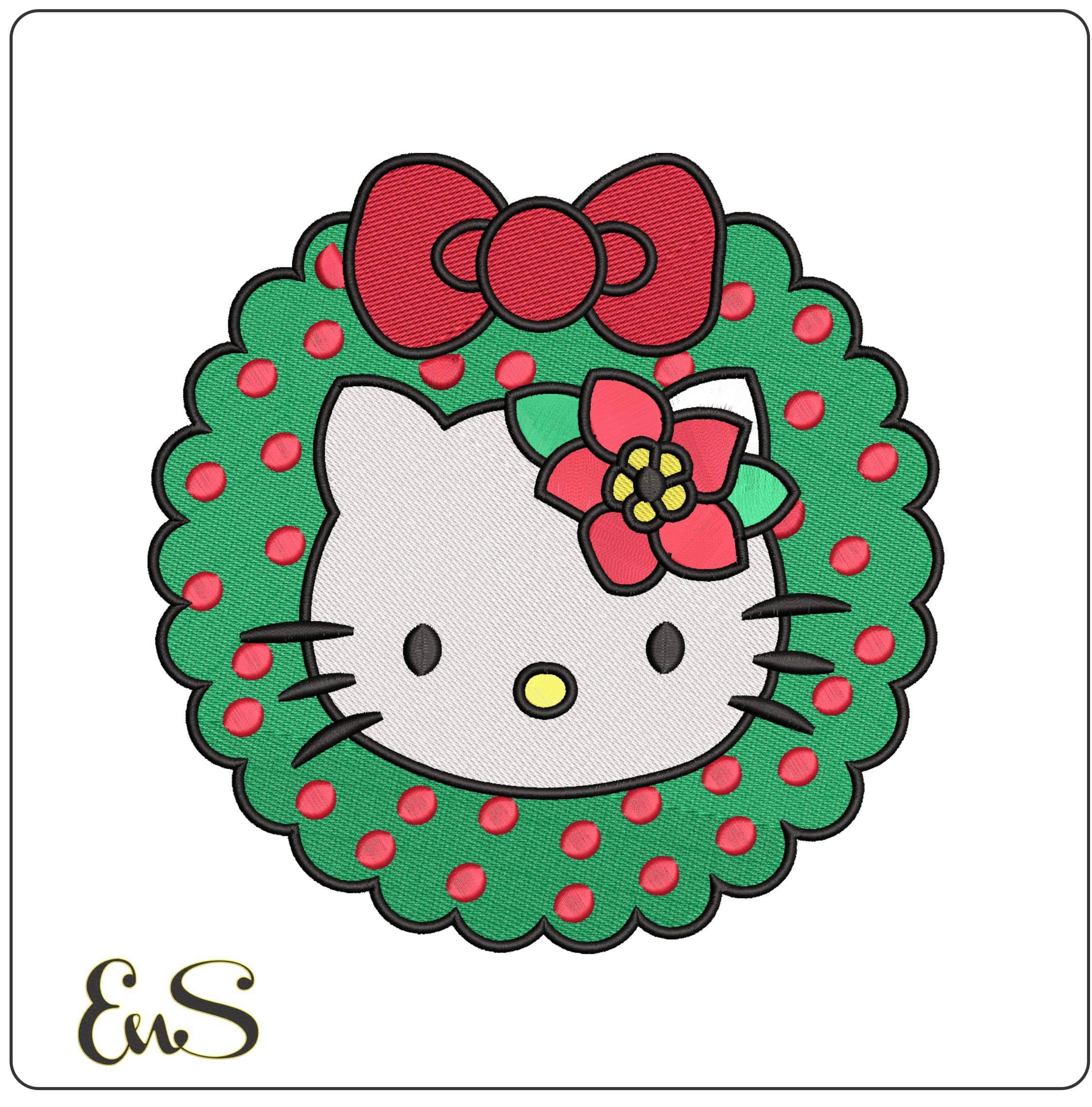 Hello Kitty Wreath- Elegant embroidery design file - instant download
