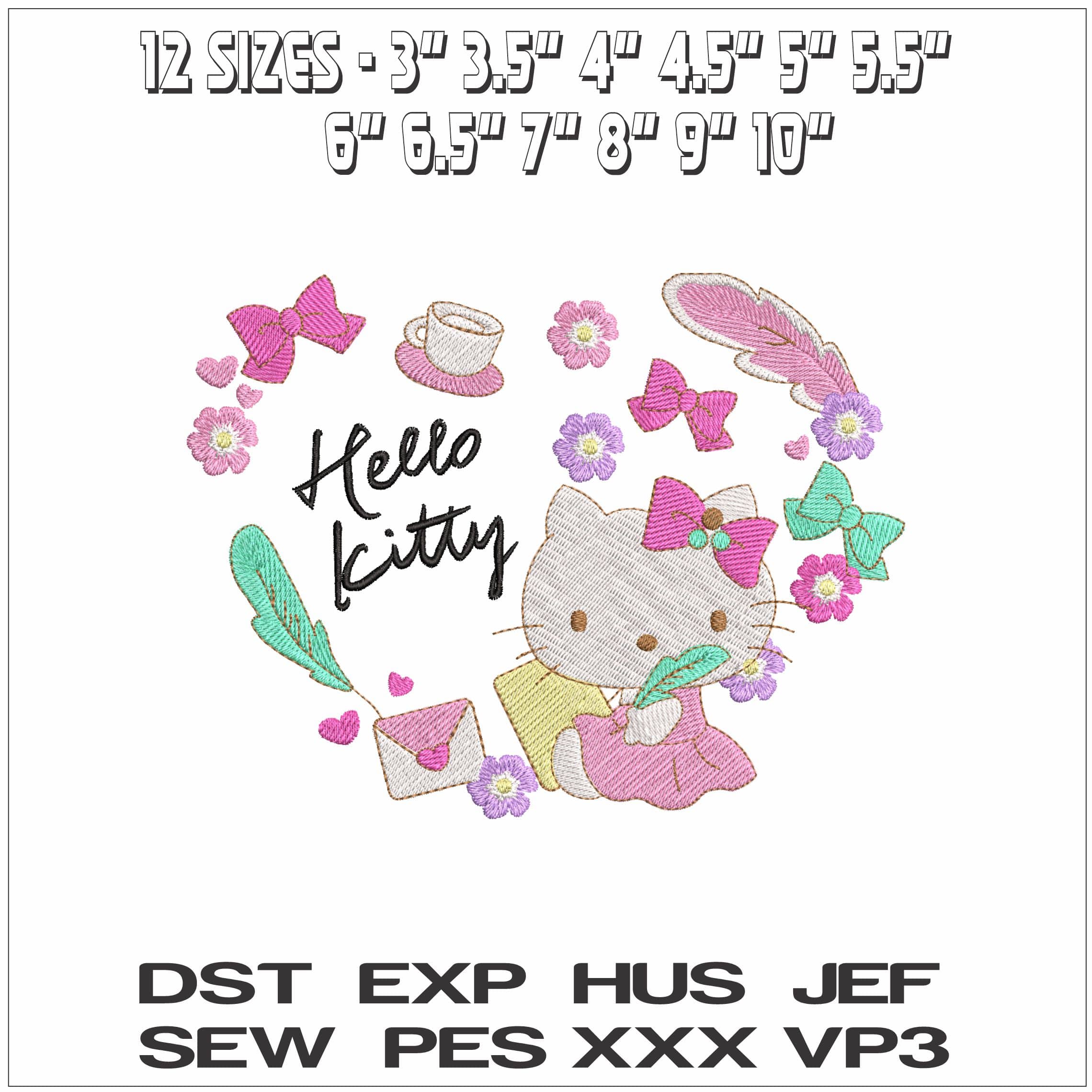 Hello Kitty writer- Elegant embroidery design file - instant download — view 2